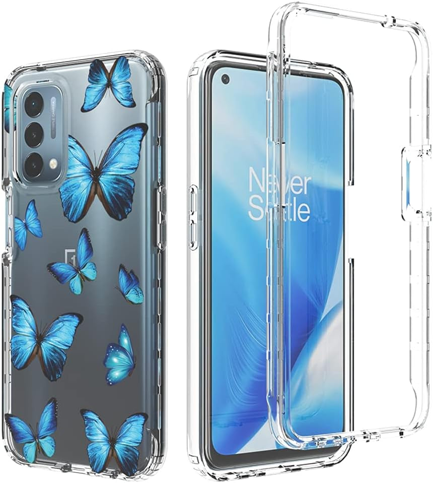 Zoeirc Case for Oneplus Nord N200 Case, Oneplus N200 5G Clear Case for Girls, Soft TPU 360 Full Body Shockproof Hybrid Bumper Crystal Clear Phone Case Cover for Oneplus Nord N200 5G (Floral Prints)  Zoeirc Bluebutterfly  