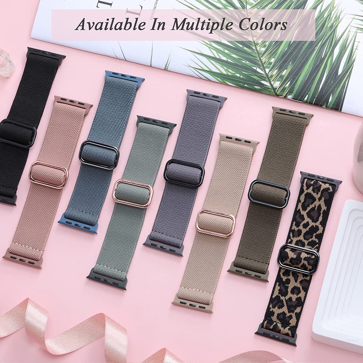 Stretchy Nylon Bands Compatible with Apple Watch Band 38Mm 40Mm 41Mm 42Mm 44Mm 45Mm 49Mm for Women Men, Elastic Solo Loop Adjustable Sport Braided Strap for Iwatch Series 8 7 SE 6 5 4 3 2 1,4 Packs  Sunnywoo   