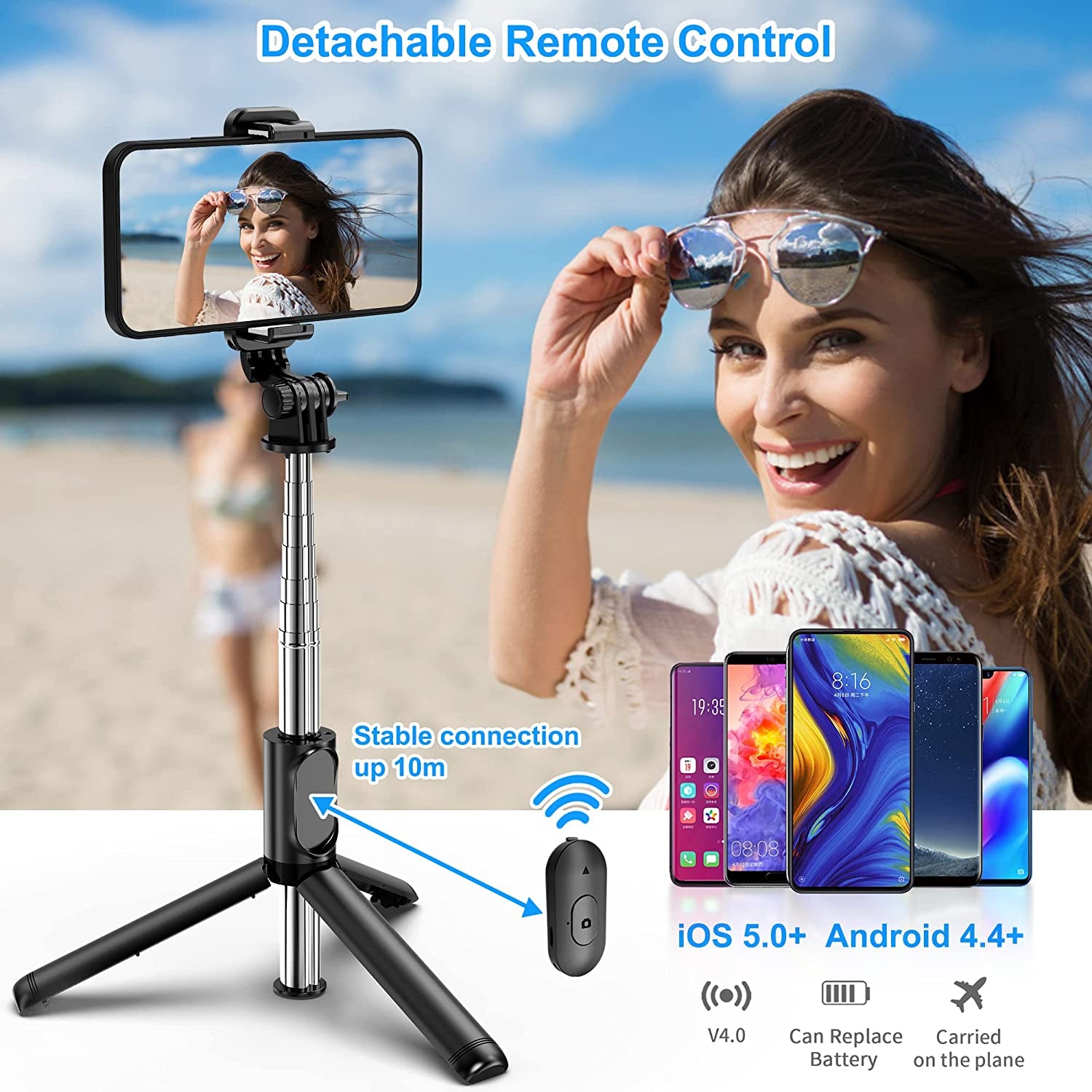 Selfie Stick, Extendable Selfie Stick Tripod with Wireless Remote and Tripod Stand, Portable, Lightweight, Compatible with Iphone 14 13 12 Pro Xs Max Xr X 8Plus 7, Samsung Smartphone and More  LDP   