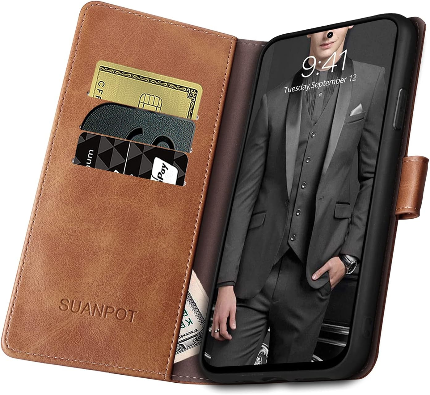 SUANPOT for Samsung Galaxy S21 Ultra 6.8" with RFID Blocking Leather Wallet Case Credit Card Holder,Flip Folio Book Phone Case Shockproof Cover Women Men for Samsung S21 Ultra Case Wallet Light Brown  SUANPOT   
