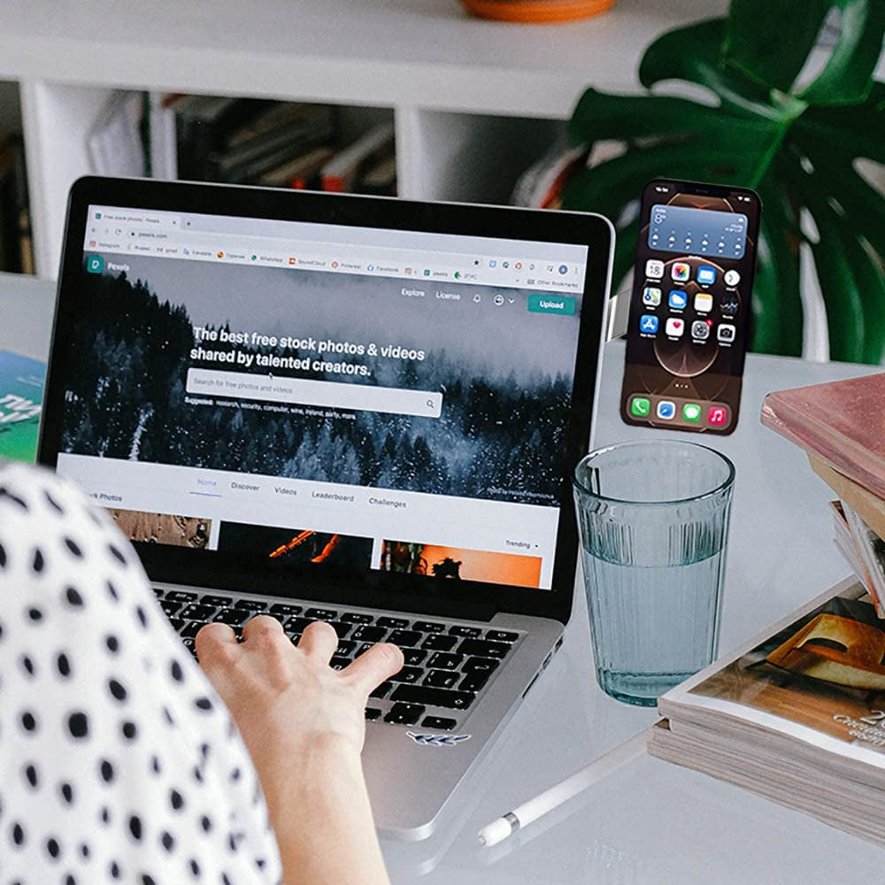 QYHOO Laptop Phone Holder, Adjustable Magnetic Laptop Phone Stand Side Mount Clip, Slim Portable Foldable Computer Monitor Expansion Bracket, Multi-Tasking, Dual Screen (Silver)  QYHOO   