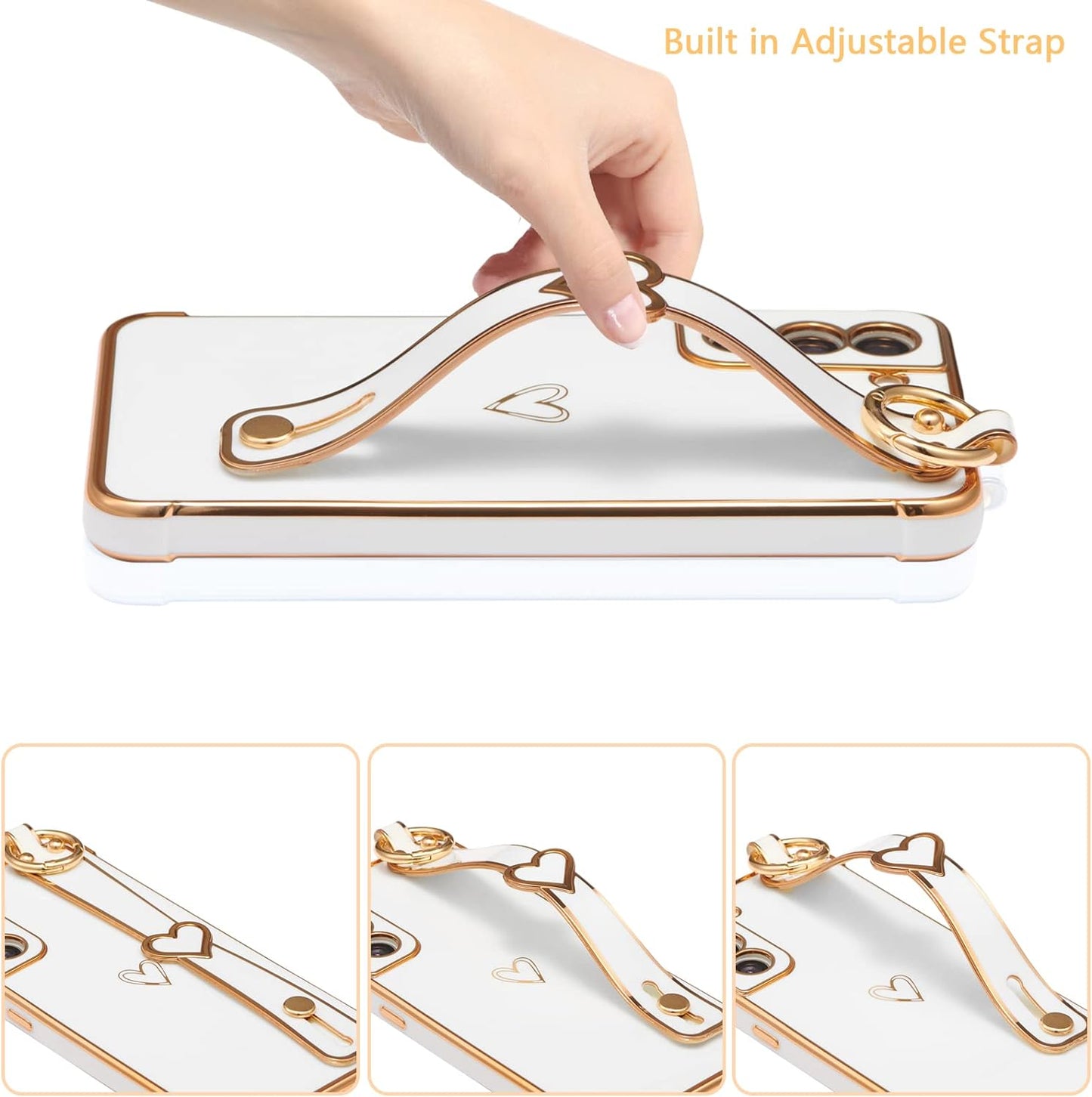 ZTOFERA Designed for Samsung Galaxy S21 plus 5G Case with Wristband,Plating Edge Love Hearts Pattern Hand Strap Finger Holder Kickstand Case,Soft Shockproof Cover for Girls Women,White  ZTOFERA   