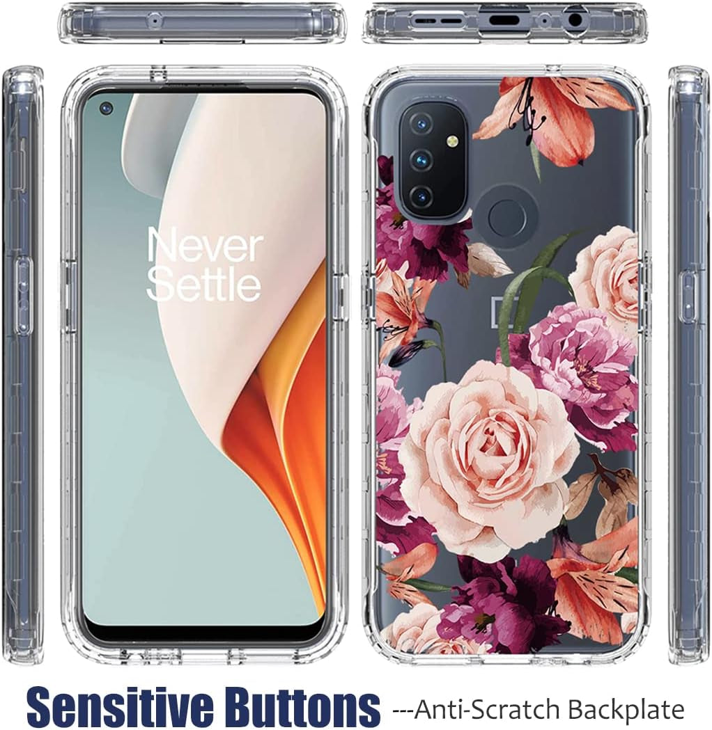 Bohefo Case for Oneplus Nord N100 Case, BE2013 Case with Tempered Glass Screen Protector, Full Body Cute Floral Bumper Shockproof Protective Phone Case Cover for Oneplus Nord N100 (Purple Flower)  Bohefo   