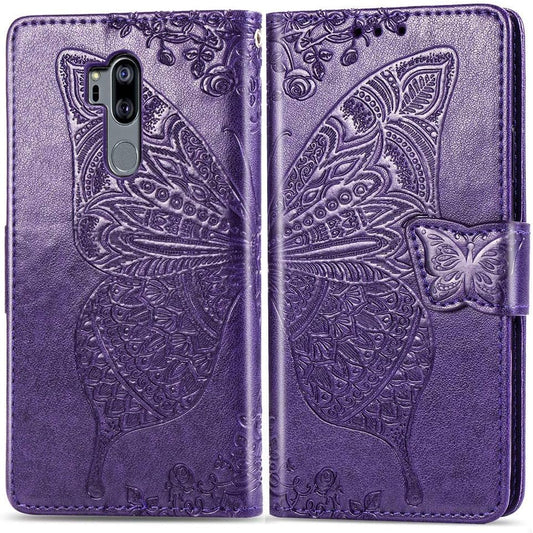 LHYIN LG G7 Case,Flip Wallet PU Leather Embossed Flower Butterfly Case Folding Kickstand Cover with Card Slots for LG G7 Thinq/Lg G7 [Purple]  LHYIN   