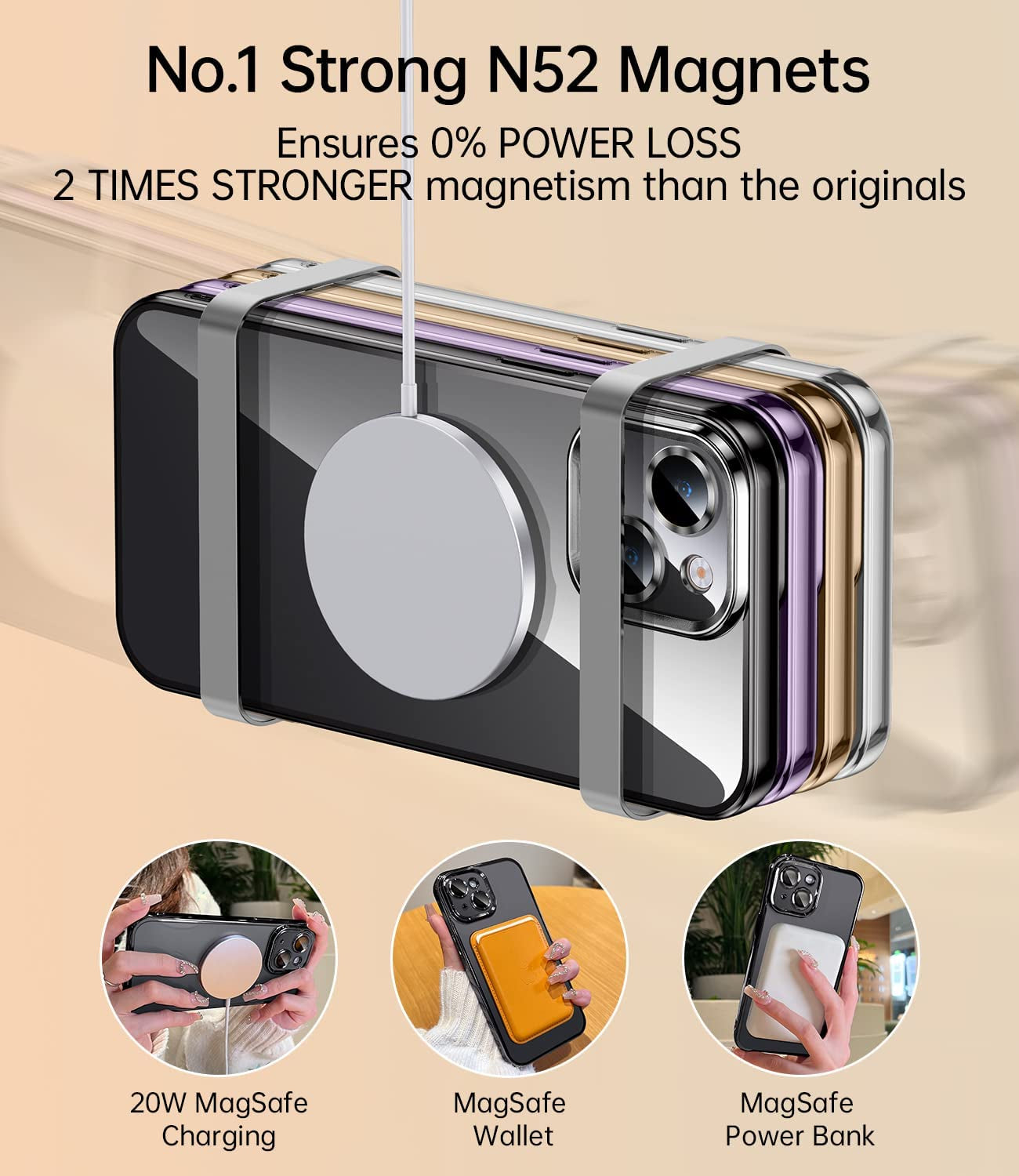 JUESHITUO Magnetic Matallic Glossy Clear for Iphone 14 Case with Full Camera Cover Protection [No.1 Strong N52 Magnets] [Military Grade Drop Protection] for Women Girls Phone Case (6.1")-Space Black  JUESHITUO   