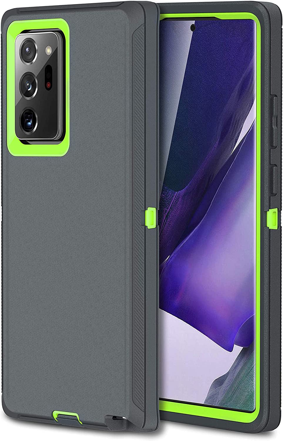 MXX Galaxy Note 20 Ultra Heavy Duty Case - 3 Layers, Rugged Rubber Shockproof Protection (Black)  MXx Accessories inc Dark Gray/Lime Green Galaxy Note 20 6.7 Inch 