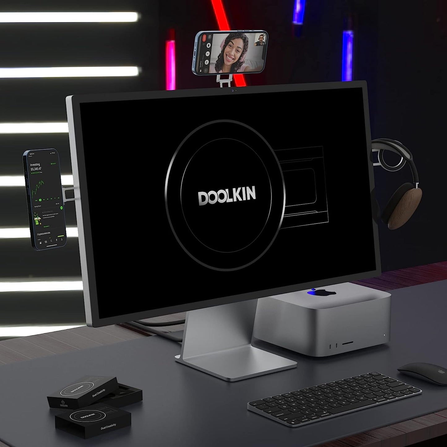 Doolkin® Pro Mount, Phone Holder for Laptop and Car, Cell Phone Magnetic Holder, Universal Adjustable Phone Mount Stand, Foldable Laptop Side Mount Clip, Laptop Phone Mount Holder (Silver)  Doolkin   