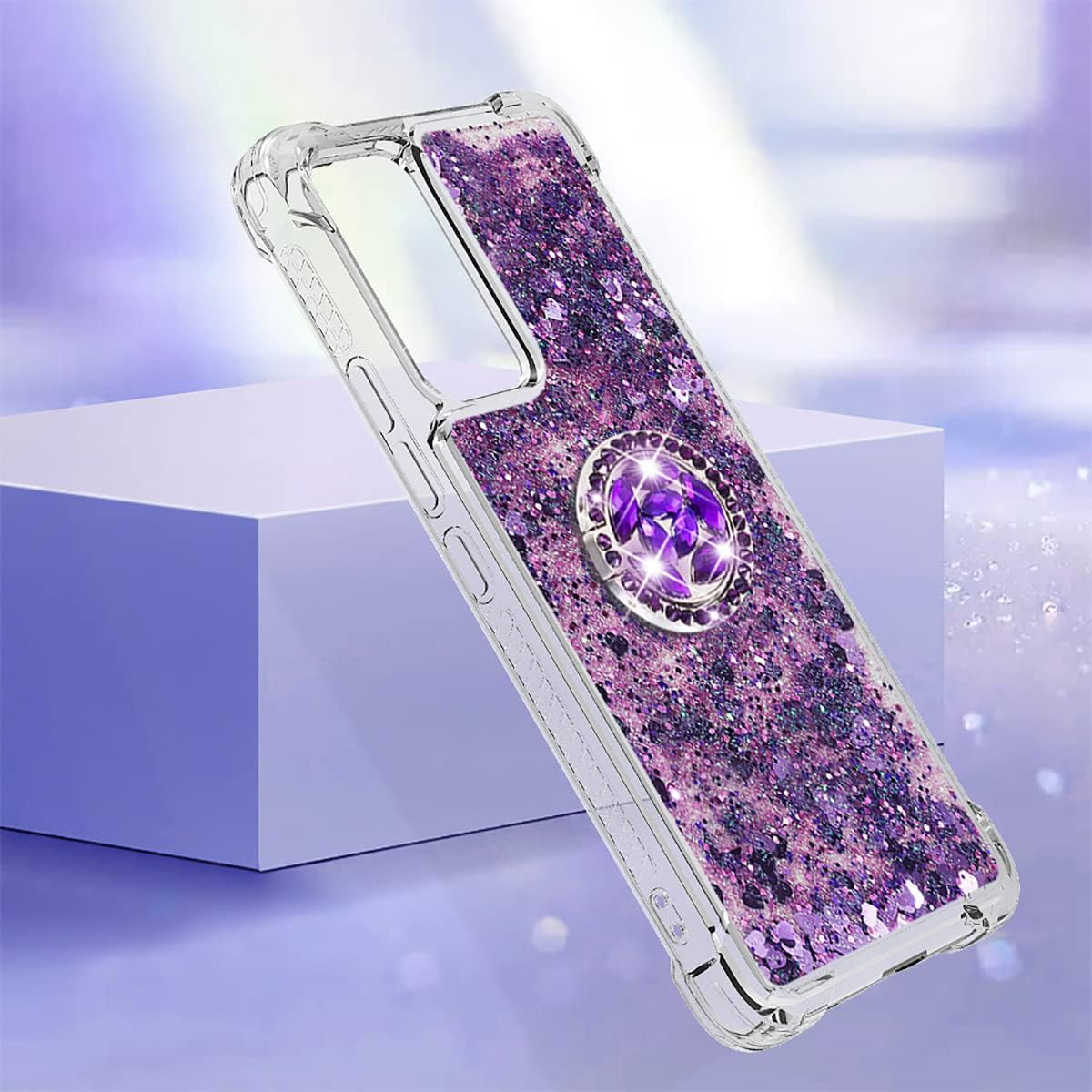 Ccsmall Glitter Clear Sparkly Bling Case for Xiaomi 12 Lite, Rugged Shockproof Flowing Liquid Floating Cover for Women with Ring Holder Phone Case for Xiaomi 12 Lite LSZ Purple  CCSmall   