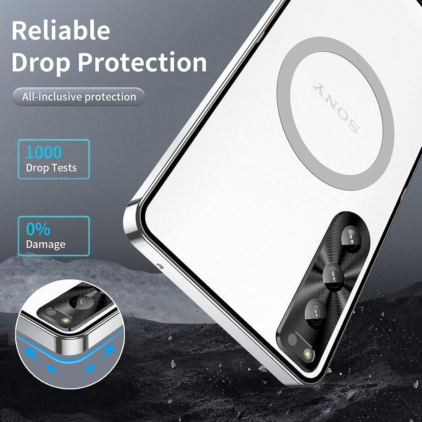 Tffozssi Case for Sony Xperia 5 IV, Compatible with Magsafe Magnetic Adsorption Metal Bumper Back Translucent Matte PC Cover for Sony Xperia 5 Iv,Silver  Tffozssi   