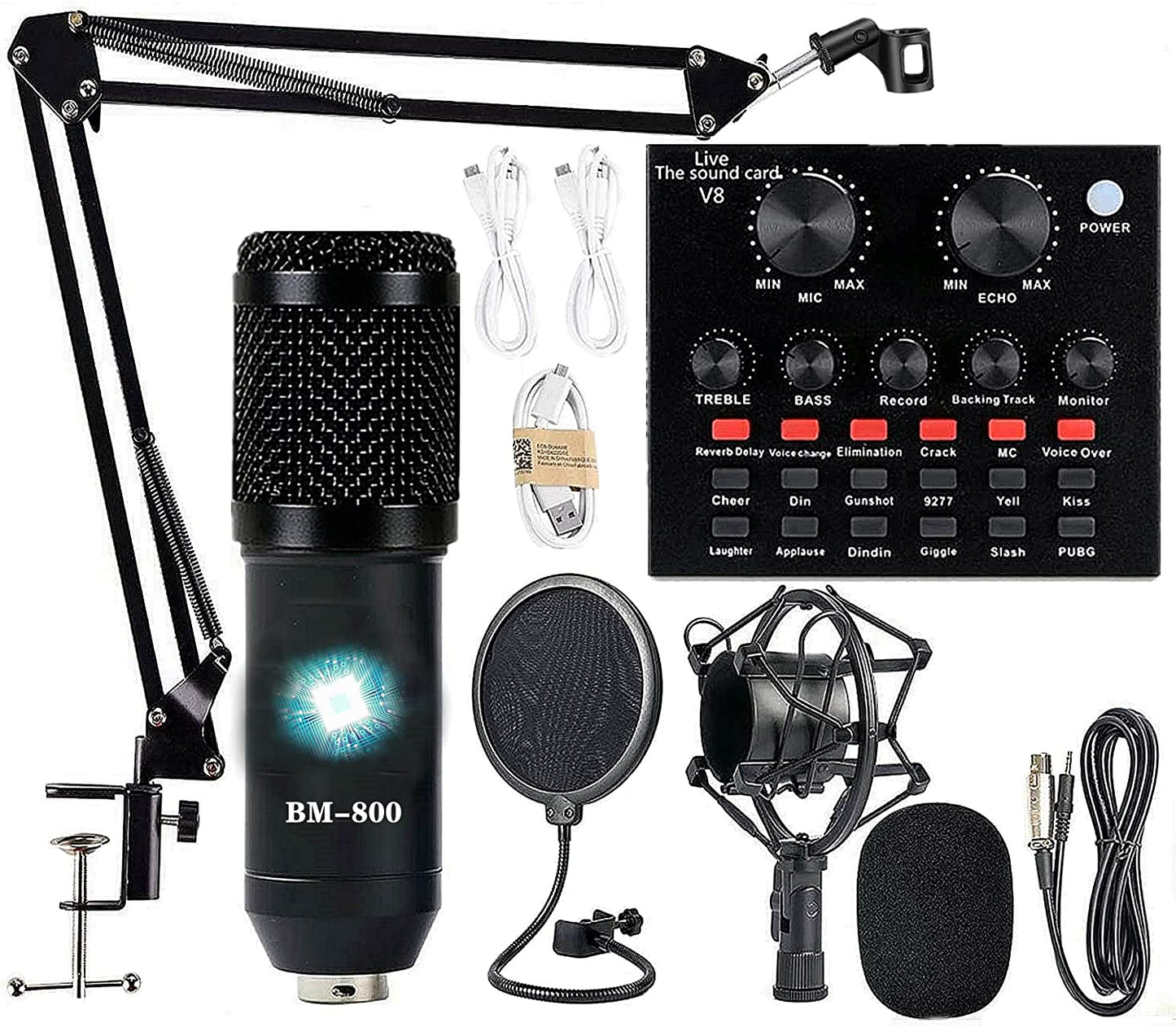 Podcast Equipment Bundle, BM-800 Condenser Microphone Bundle with Voice Changer, Recording Studio Package - Podcast Microphone Bundle for Laptop, Streaming/Live Broadcast/Youtube Recording (AM200-V8)  sktome   