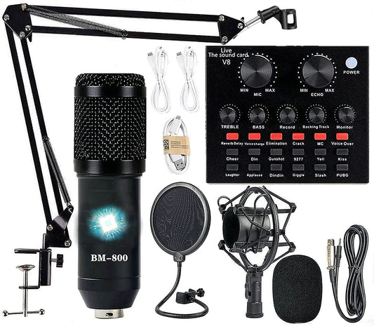 Podcast Equipment Bundle, BM-800 Condenser Microphone Bundle with Voice Changer, Recording Studio Package - Podcast Microphone Bundle for Laptop, Streaming/Live Broadcast/Youtube Recording (AM200-V8)  sktome   
