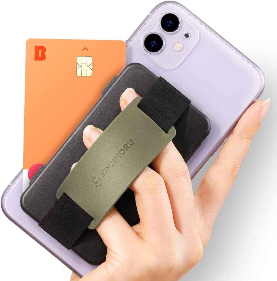 Sinjimoru Secure Magnetic Wallet as Phone Grip Stand for Magsafe Wallet, Cell Phone Wallet Stick on with Phone Kickstand & Phone Grip Holder for Iphone 12/13 and 14 Series. M-Card Zip Black  Sinjimoru Co.Ltd Card Zip 2 Olive Grey Adhesive wallet 