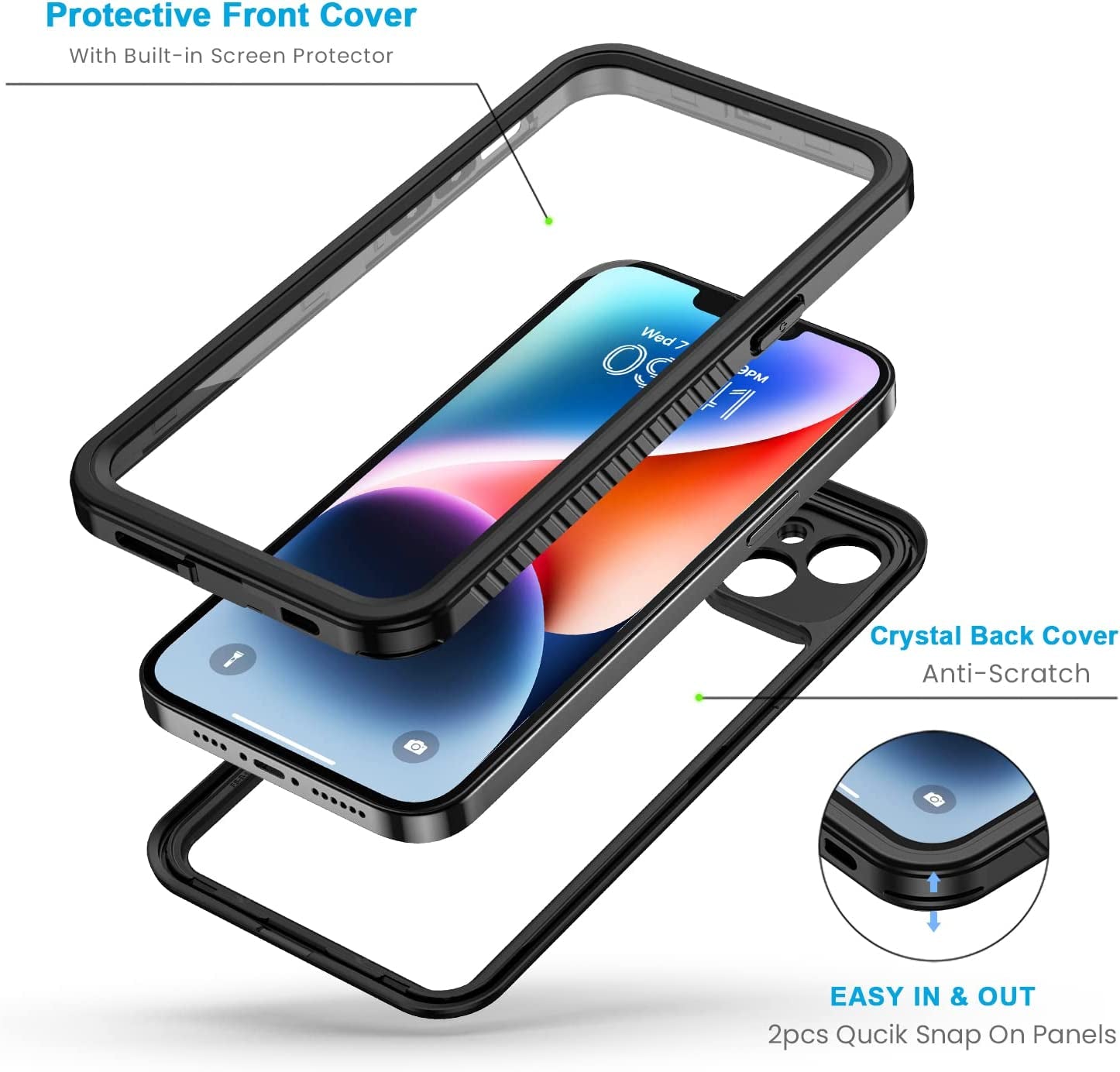 Lanhiem for Iphone 14 Case, IP68 Waterproof Dustproof Shockproof 14 Case with Built-In Screen Protector, Full Body Sealed Protective Front and Back Cover for Iphone 14, 6.1 Inch (Black)  Lanhiem   