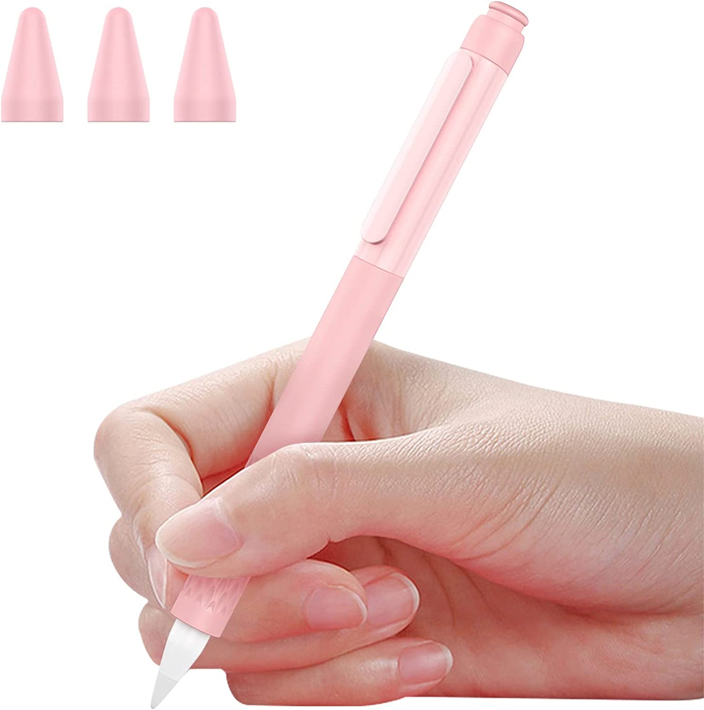 Moko Silicone Pencil Sleeve for Apple Pencil 1St Generation, Lightweight Apple Pencil Silicone Cover Anti-Slip Grip Ipad Pencil Holder with Clip, 3 Nips, Watermelon Red  MoKo Soft Pink  