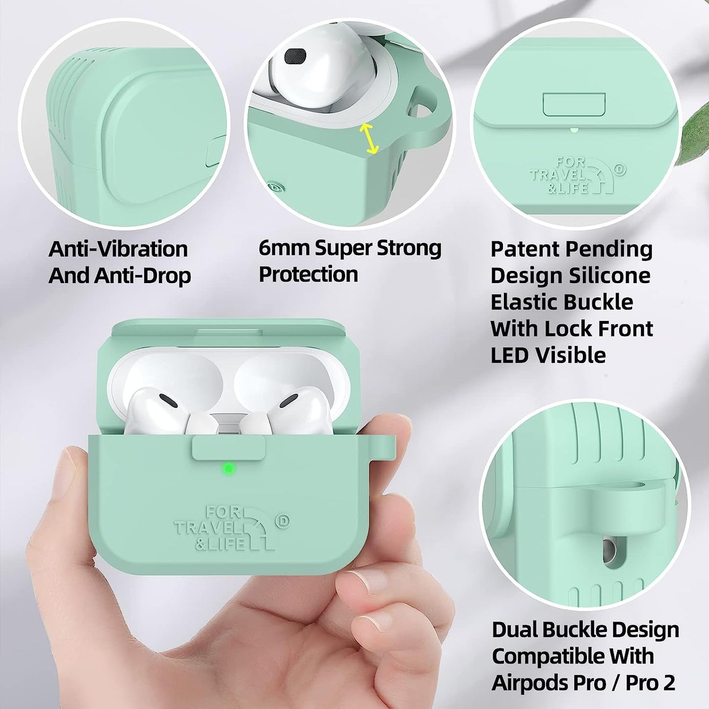 Airpods Pro 2Nd/1St Generation Case Cover,Secure Lock Full Protective Silicone Skin Accessories for Women Men with Apple Airpods Pro 2022/2019 Charging Case,Design by Doboli,Matcha Green  Doboli   