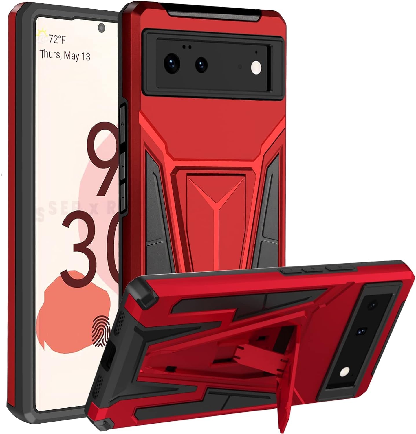 Aicase Compatible with Google Pixel 6 Case (2021) Kickstand with Car Magnetic Heavy Duty Military Grade Protection Shockproof Protective Cover for Google Pixel 6  AICase Red Stand  