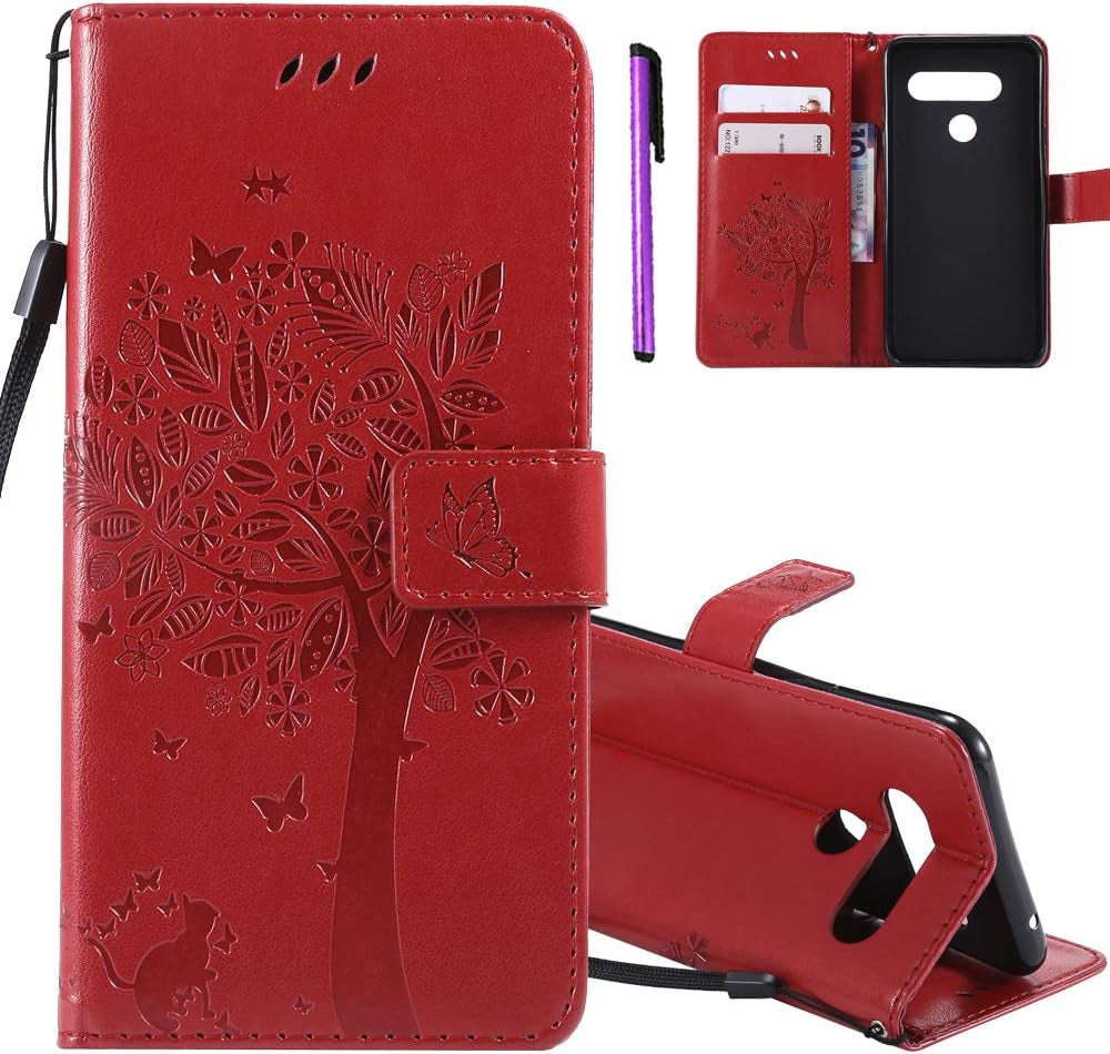 ISADENSER LG V40 Thinq Case LG V40 Flip Case for Women [Wallet Stand] as Case with Cards Slot Holder Cash Pockets Magnetic Closure PU Leather Wallet Case Cover for LG V40 Thinq Blue Cat Wish Tree  ISADENSER D] Kt-Wish Tree Leather-1  