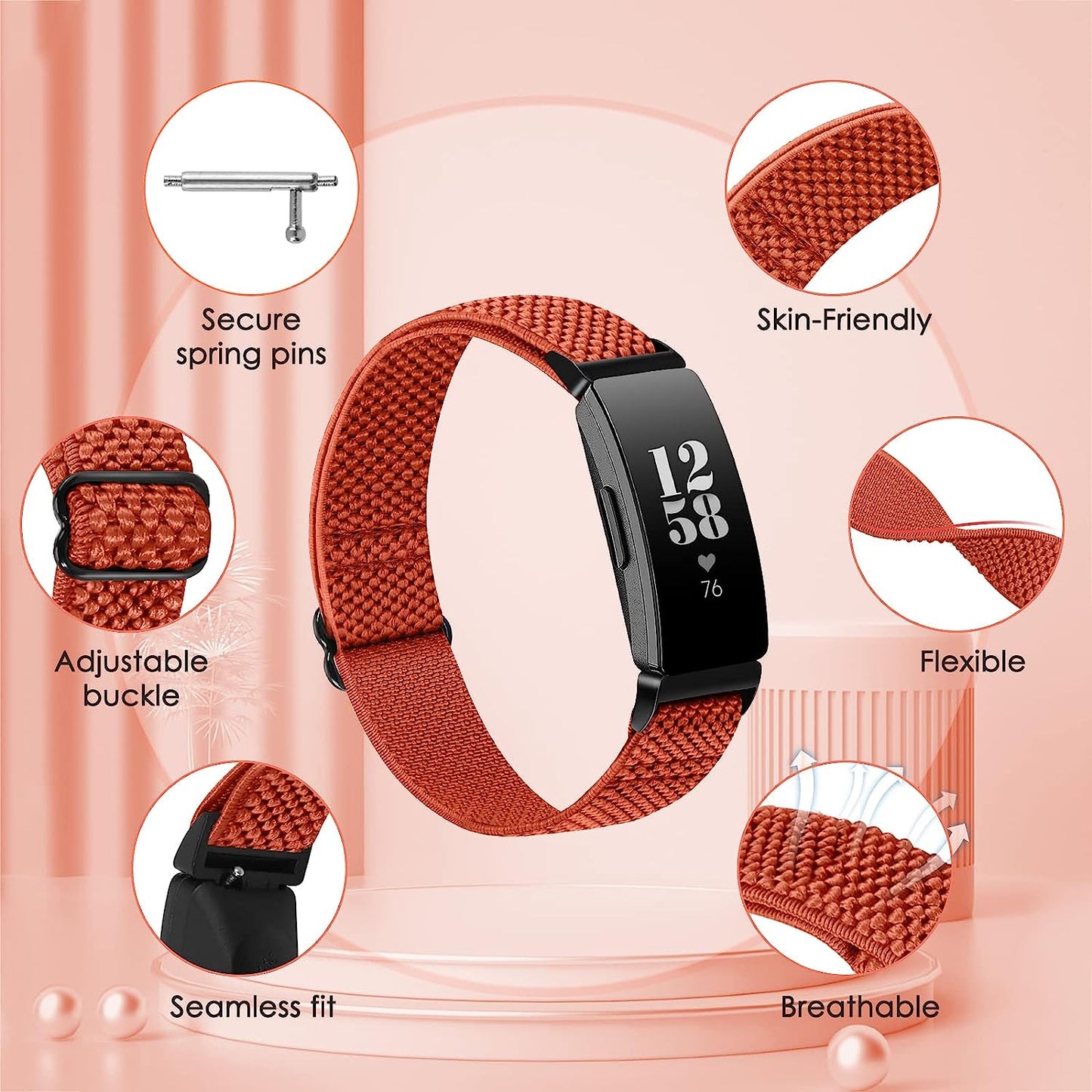 XFYELE Elastic Nylon Band Compatible with Fitbit Inspire 2/ Inspire/Inspire Hr/Inspire Ace 2/ Inspire Ace 3，Adjustable Stretch Breathable Nylon Sport Loop Replacement Strap for Women Men  XFYELE   