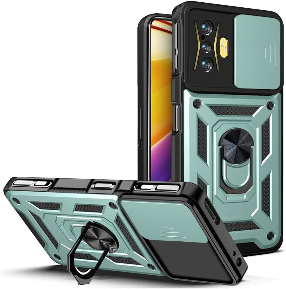 Ysnzaq Military Grade Heavy Duty Shockproof Phone Case for Xiaomi Redmi K50 Gaming/Poco F4 GT, Sliding Window Lens Protection with Magnetic Car Bracket Phone Cover for Xiaomi Poco F4 GT SJ Gold  Ysnzaq Green  