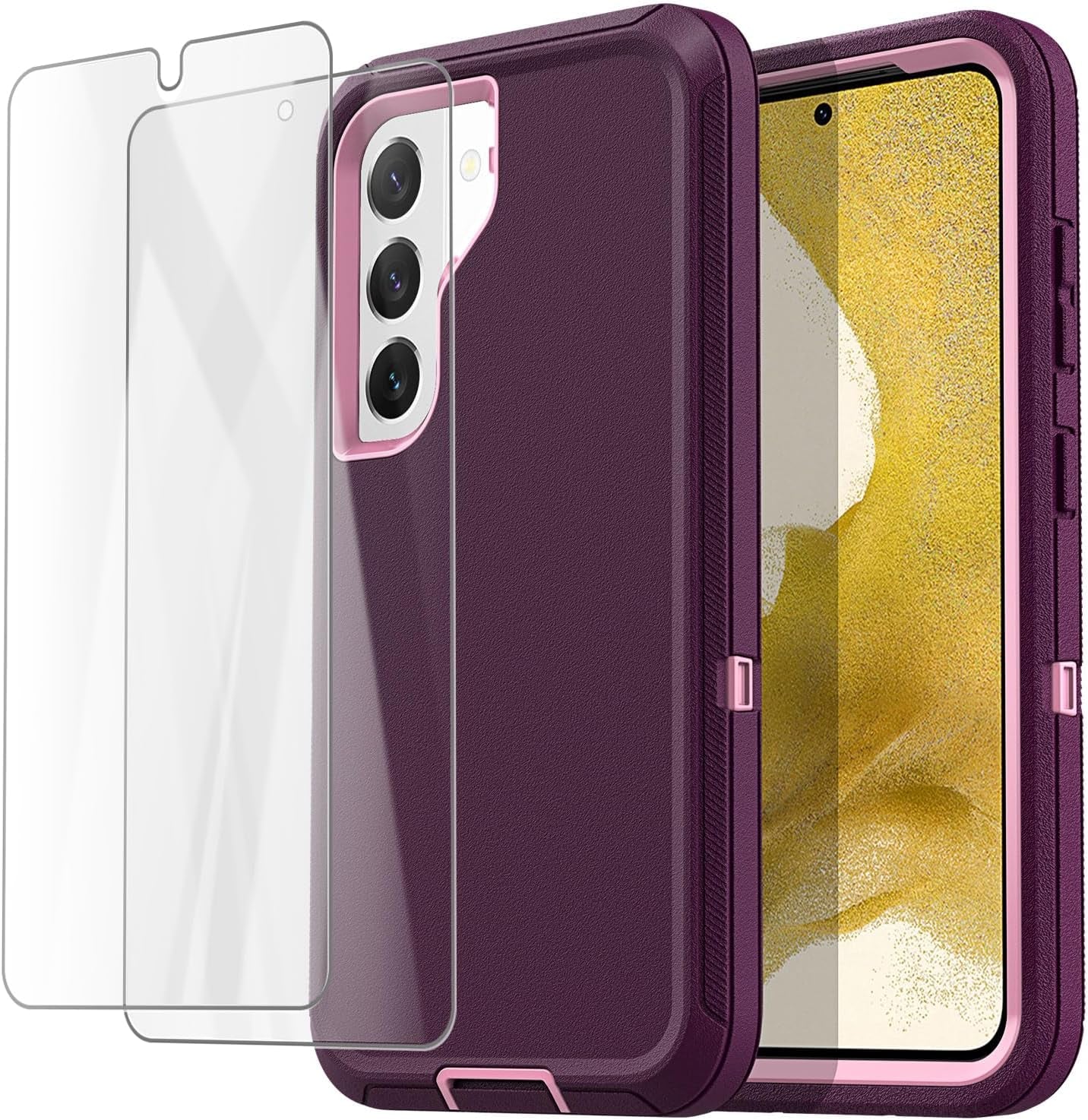 Aicase for Samsung Galaxy S22 Case with Screen Protector,Heavy Duty Drop Protection Full Body Rugged Shockproof/Dust Proof Military Protective Tough Durable Phone Cover for Samsung S22 6.1“_5  AICase Night Purple With Screen Protector  
