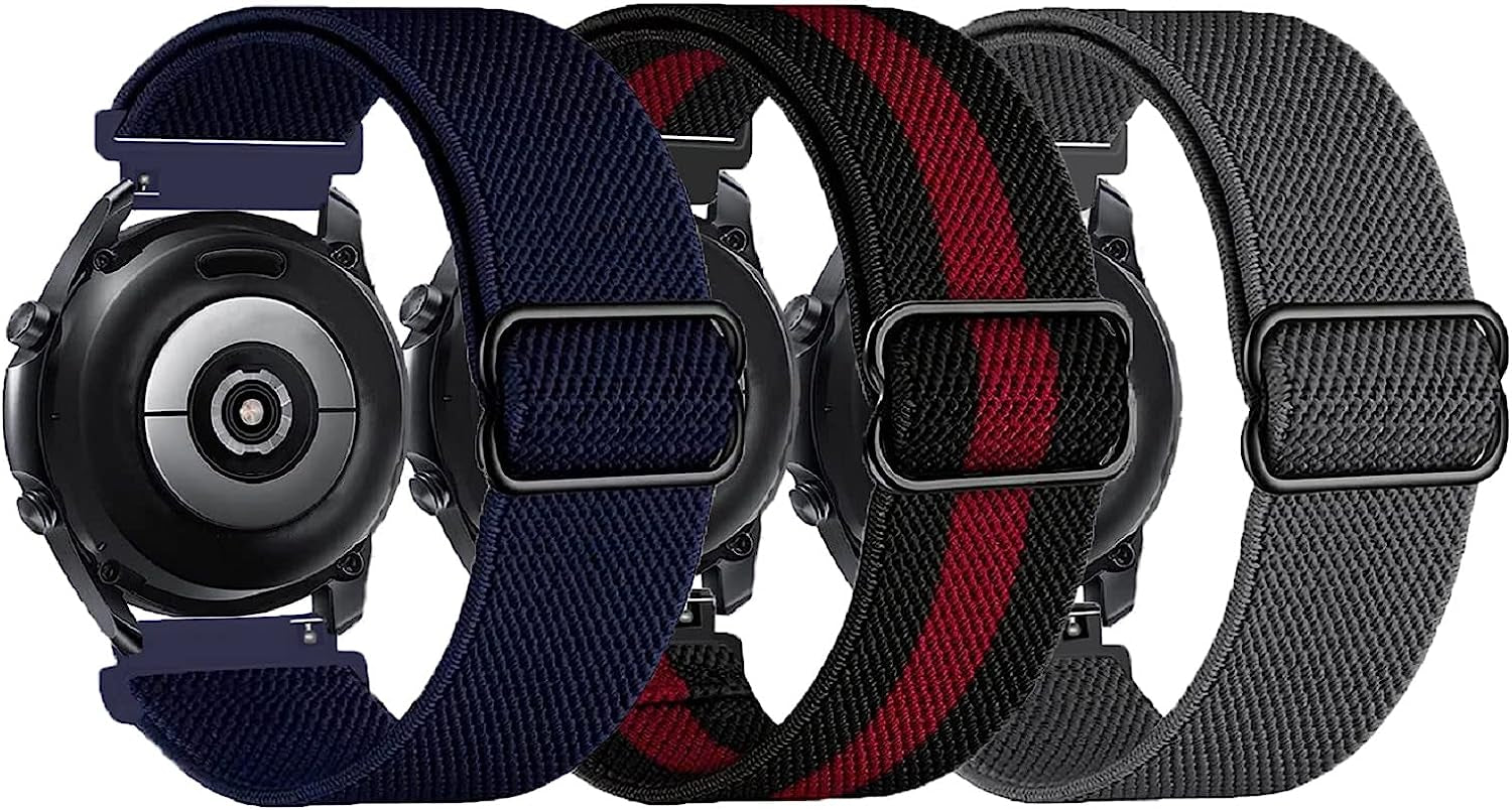 AHXLL 22Mm Watch Bands Compatible with Samsung Galaxy Watch 3 45Mm Band/Galaxy Watch 46Mm/ Gear S3 Frontier, Sport Loop Stretchy Nylon Wristband for Men Women, 5 Packs  AHXLL Black Red+ Blue+ Gray  