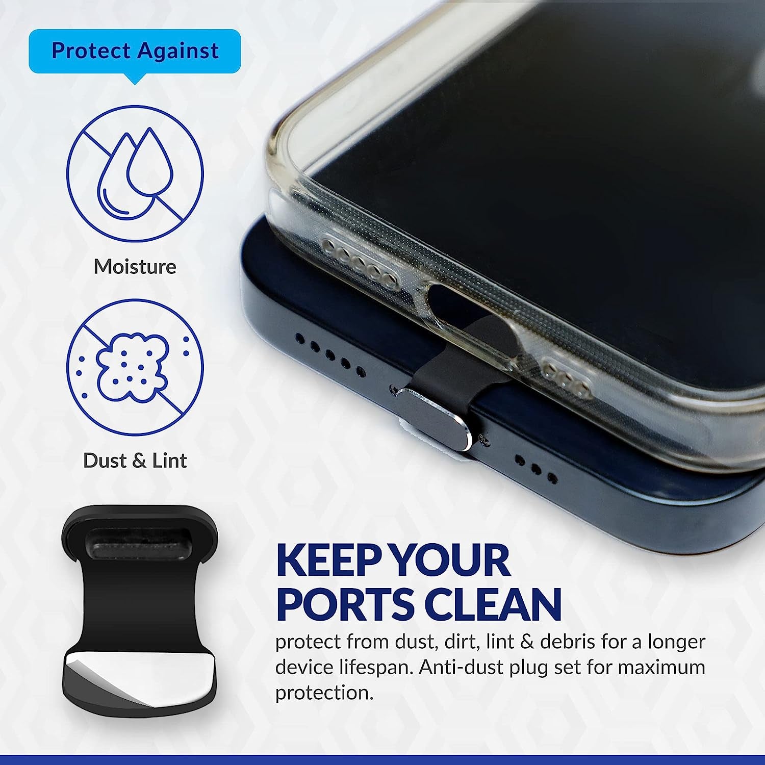 USB-C Port Covers (2-Pack) Aluminum Finish, Compatible with Samsung Galaxy, Android, Cell Phones- Attachable Dust Plugs, Includes Cleaning Tool  PortPlugs   