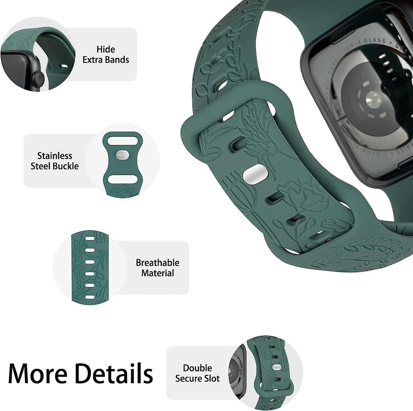 Lyfatz Flower Engraved Bands Compatible with Apple Watch Band 38Mm 40Mm 41Mm 42Mm 44Mm 45Mm 49Mm Women,Floral Laser Soft Silicone Waterproof Sport Band Replacement Wristbands for Iwatch Series 8 7 6 5 4 3 2 1 SE Ultra  Lyfatz   