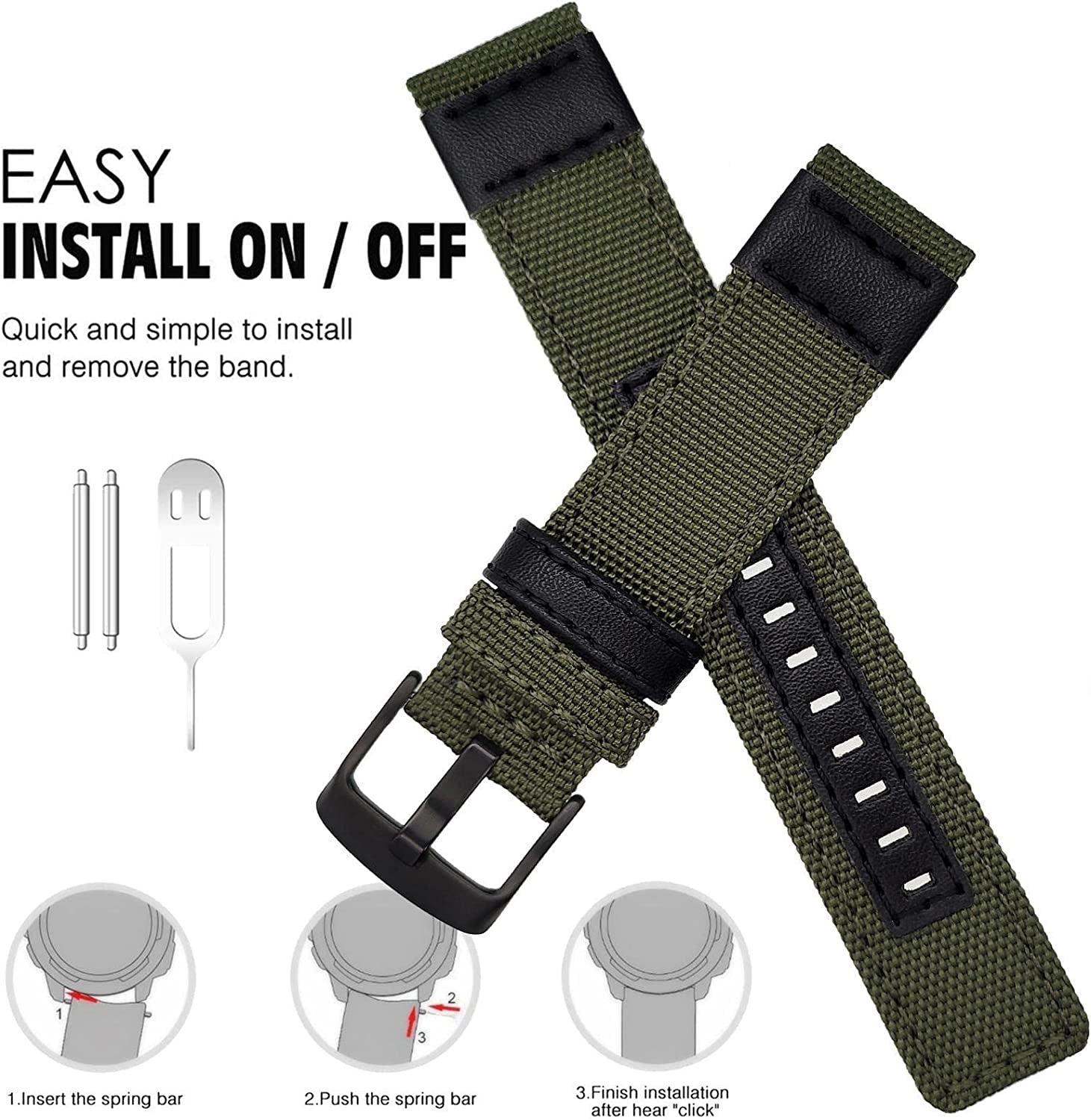Abanen 22Mm Nylon Military Style Watch Bands for Garmin Instinct/Instinct 2 Solar, Woven Fabric Durable Wristband Strap for Garmin Instinct Tactical/Tide/Esports/Instinct Solar  Abanen   