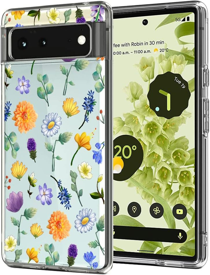 Unov Case Compatible with Pixel 6 Case Clear with Design Soft TPU Shock Absorption Slim Embossed Pattern Protective Back Cover 6.4 Inch (Flower Garden)  Unov   