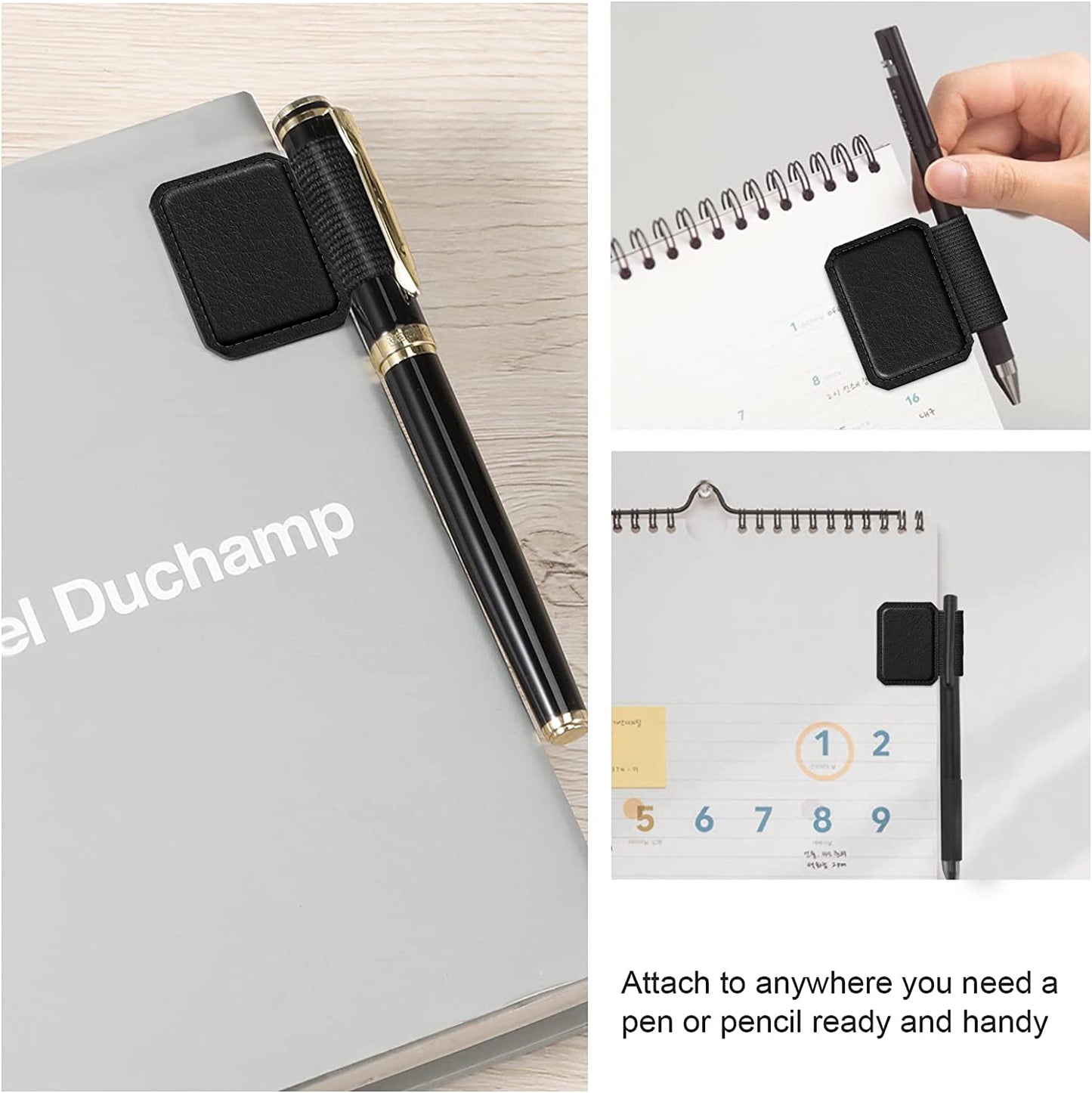 Fintie 4 Pack Pen Loop Holder Compatible with Apple Pencil 1St & 2Nd Generation and Stylus Pens, Elastic Adhesive Leather Pen Sleeve Attached to Cases, Notebooks Journals Calendars, Black  FINTIE   