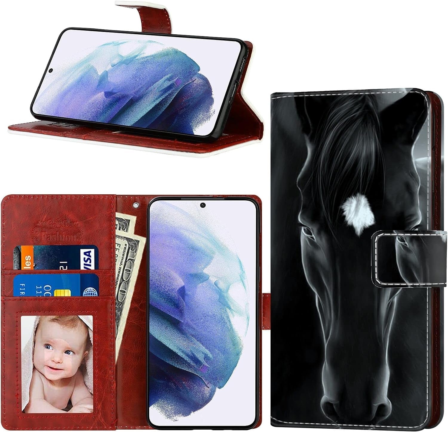 For LG G8 Thinq, Wallet Case Dragonfly Butterfly Phone Case Fit LG G8 Thinq 6.1 Inch Soft PU Leather Shockproof Flip Cover Card Slot with Wristbands for Women  Daobubu Horse Lg G8 Thinq 