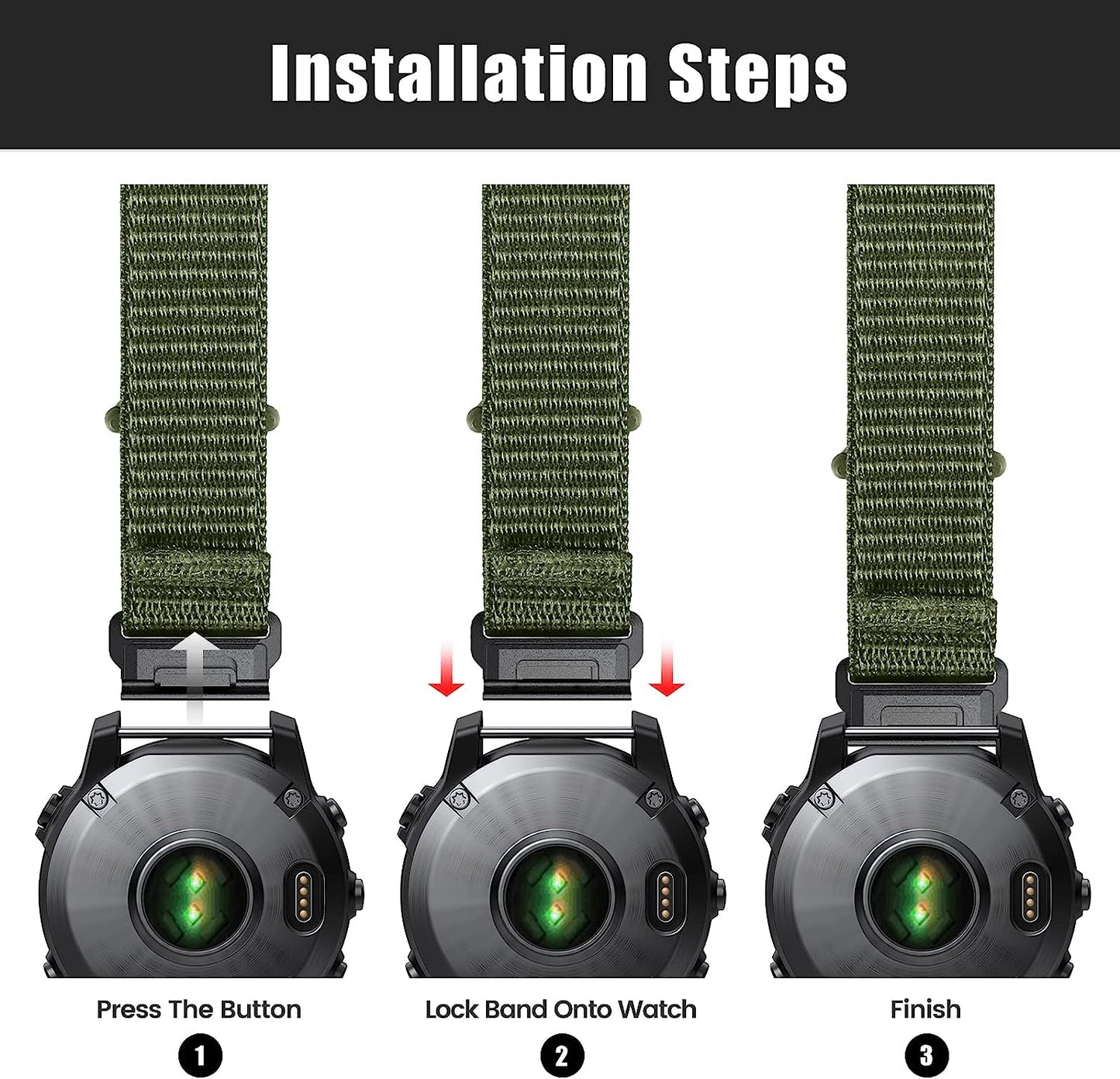 CUZOW Nylon Velcro Bands Compatible with Fenix 7/Fenix 6/6 Pro/Fenix 5/5 Plus/Epix 2, 22Mm Quick Easy Fit Nylon Watch Band Breathable Replacement for Forerunner 935/945/Approach S60/S62/Quatix 5/6  CUZOW   