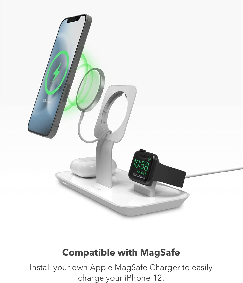 Mophie 3-In-1 Magsafe Wireless Charging Stand for Apple Iphone, Airpods/Airpods Pro & Watch, 15W Super-Fast Charging, Stylish Gloss Finish - White (Magsafe Charger Not Included)  mophie   