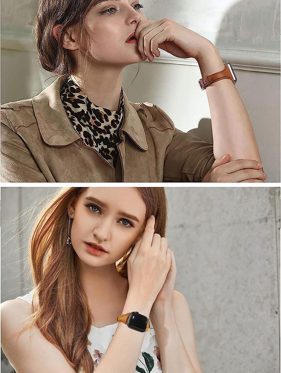 Slim Leather Band Compatible with Apple Watch 42Mm 44Mm for Women, Genuine Leather Thin Wristband Replacement Strap for Iwatch Series SE /6 /5 /4 /3 /2 /1 / Sport Edition (Brown, 42/44Mm)  UOOFROM   