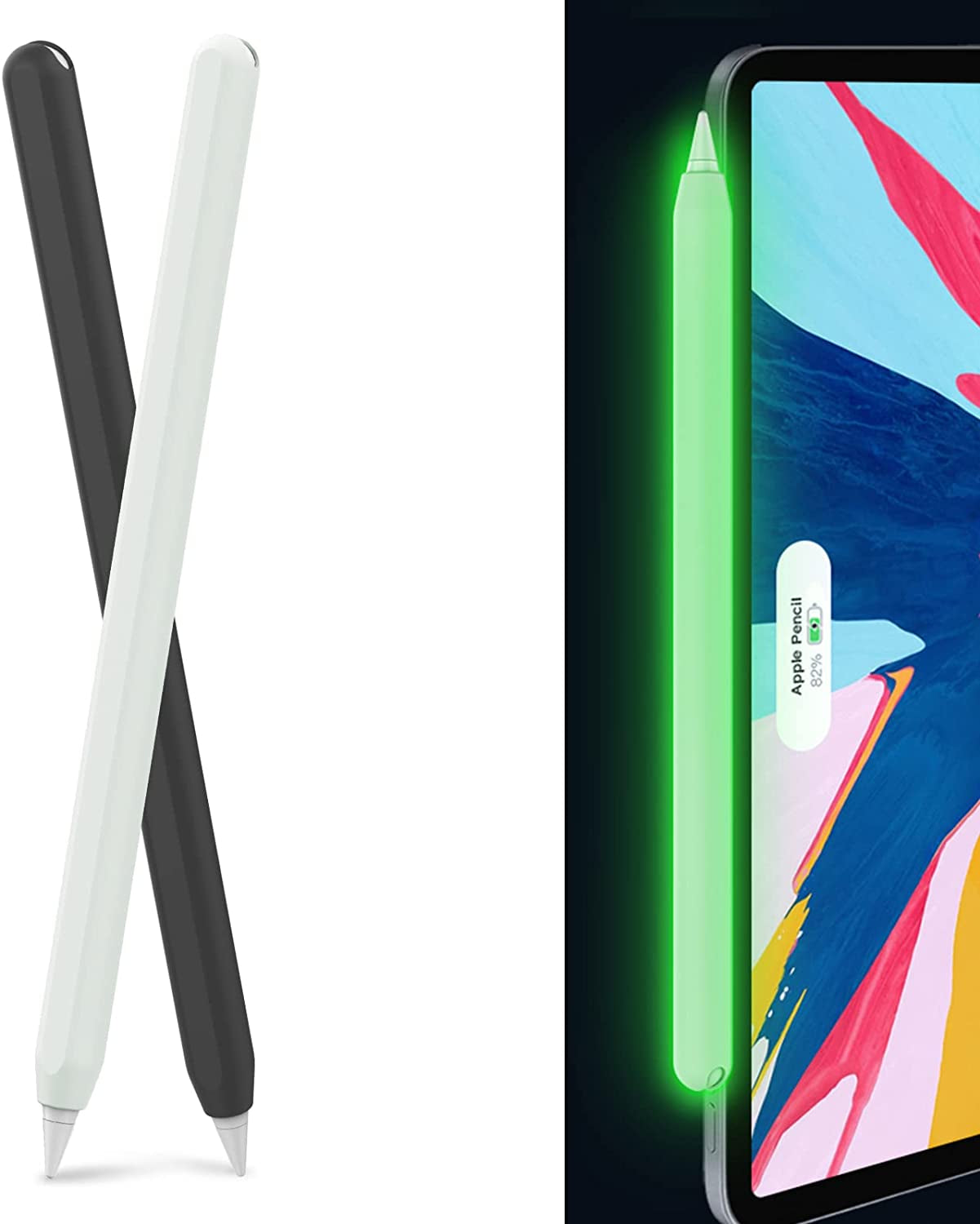 Ahastyle Ultra Thin Case Silicone Skin Cover Compatible with Apple Pencil 2Nd Generation, Ipad Pro 11 12.9 Inch-2 Pack (Light Blue & Pink)  AHASTYLE 2pcs Black & Glow Green  