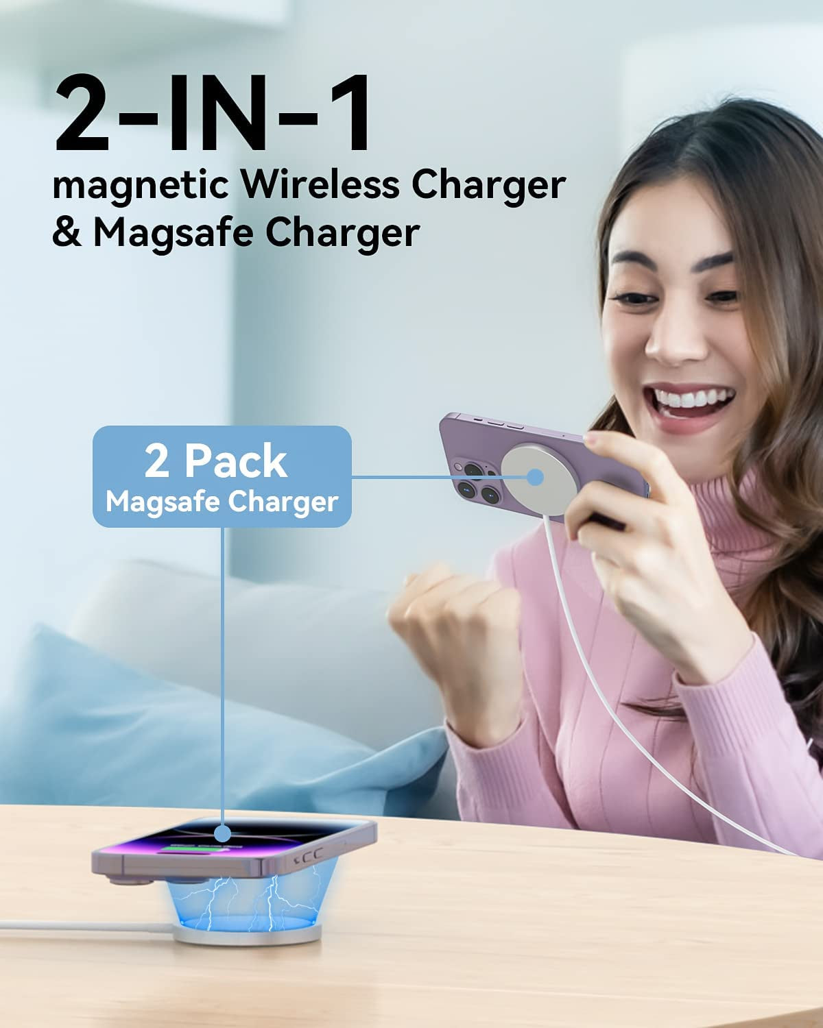 2 Pack Magnetic Wireless Charger 15W Fast Mag-Safe Charger for Iphone 14/13/12 Series and Airpods 3/2/Pro (Mag-Safe Charger Silver)  ShenZhen RuiYiDa Technology Co., Ltd   