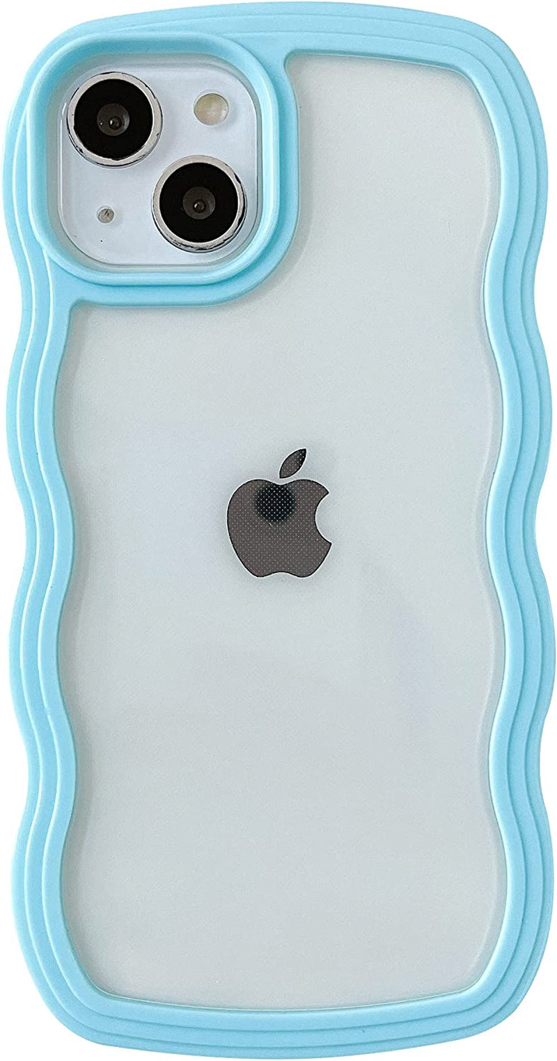 Caseative Cute Curly Wave Frame Shape Shockproof Soft Compatible with Iphone Case (Blue,Iphone 14)  Caseative Blue iPhone 11 