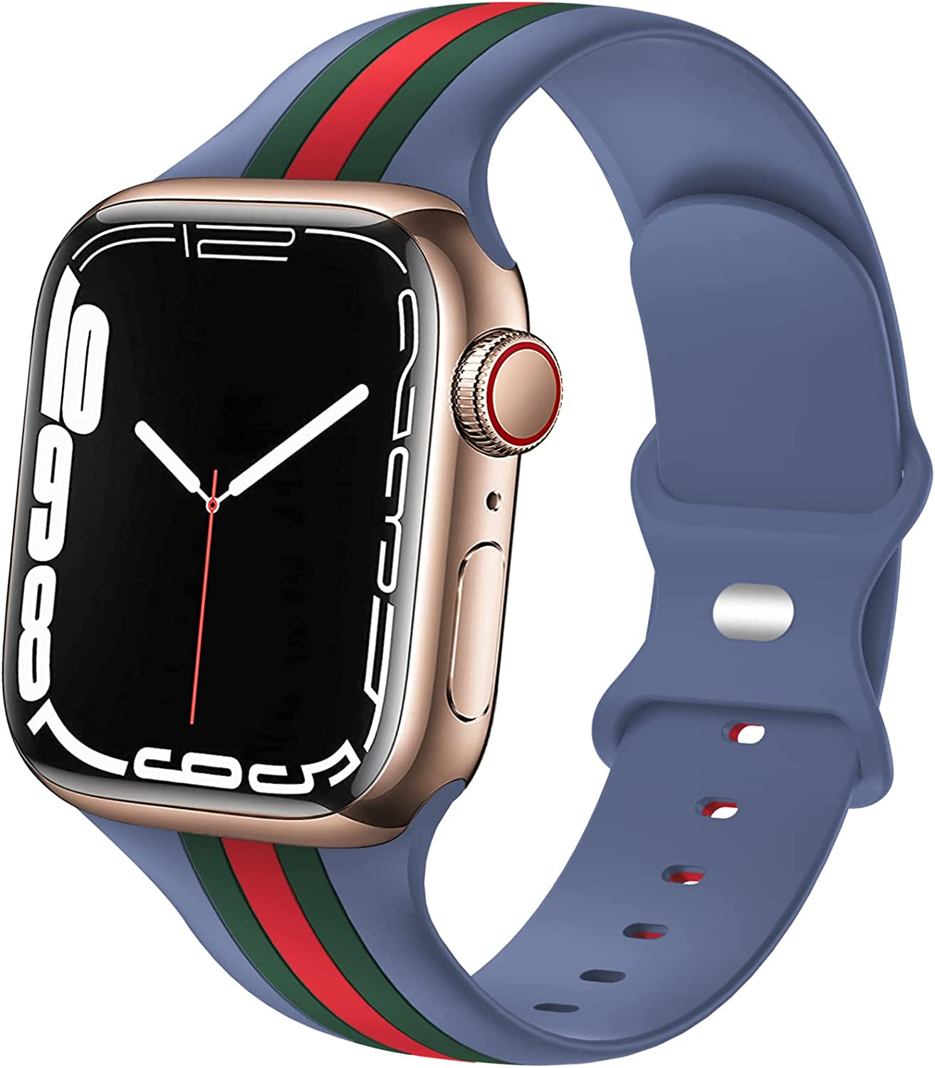 Designer Sport Bands Compatible with Apple Watch Band 42Mm 44Mm 45Mm 49Mm Series 8 Ultra 7 6 5 4 3 2 1 SE Women Men, Breathable Soft Silicone Strap Replacement Band for Iwatch Bands  Plesechde ice blue-Army Green/Red 38mm/40mm/41mm 