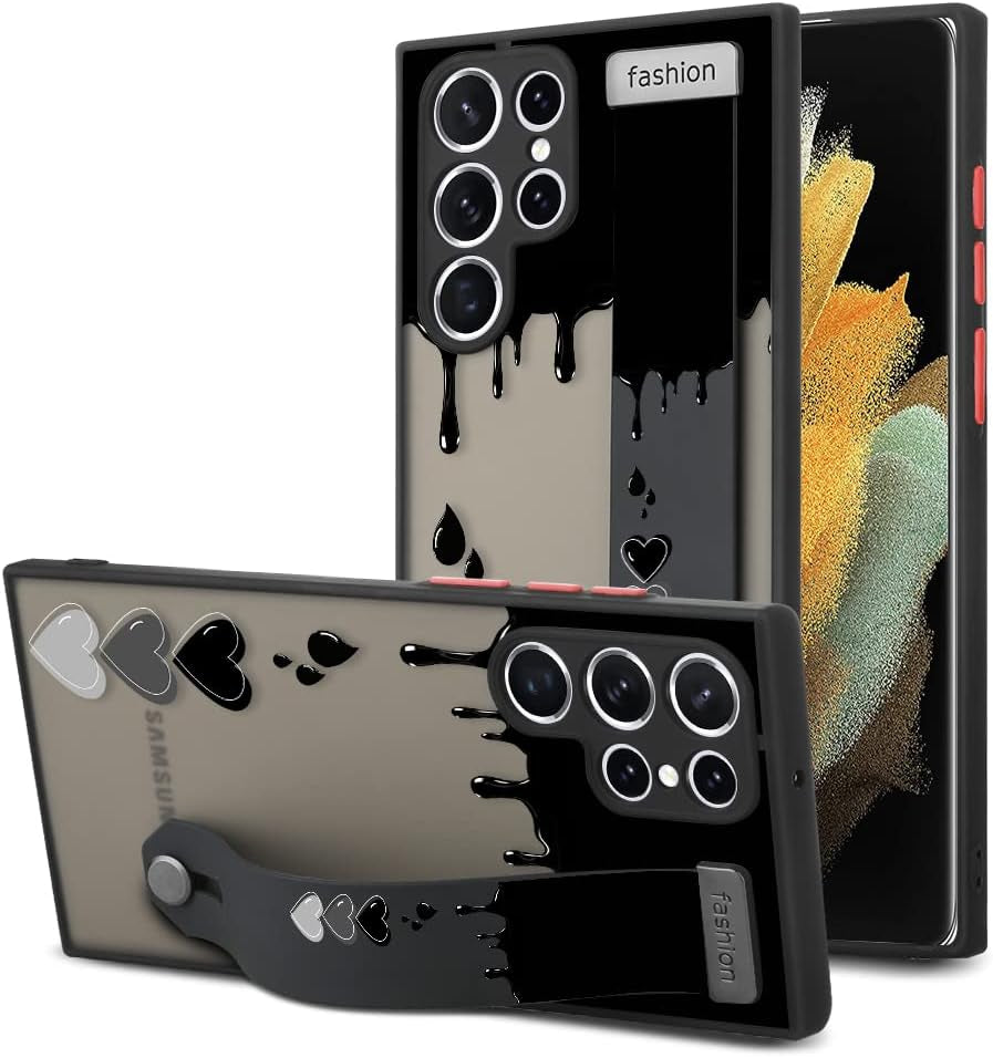 AIGOMARA Compatible Samsung Galaxy S21 Ultra Case with Strap Kickstand Butterflies Shockproof Protection Soft TPU and Hard PC Anti-Scratch Cover for S21 Ultra  AIGOMARA New Heart  