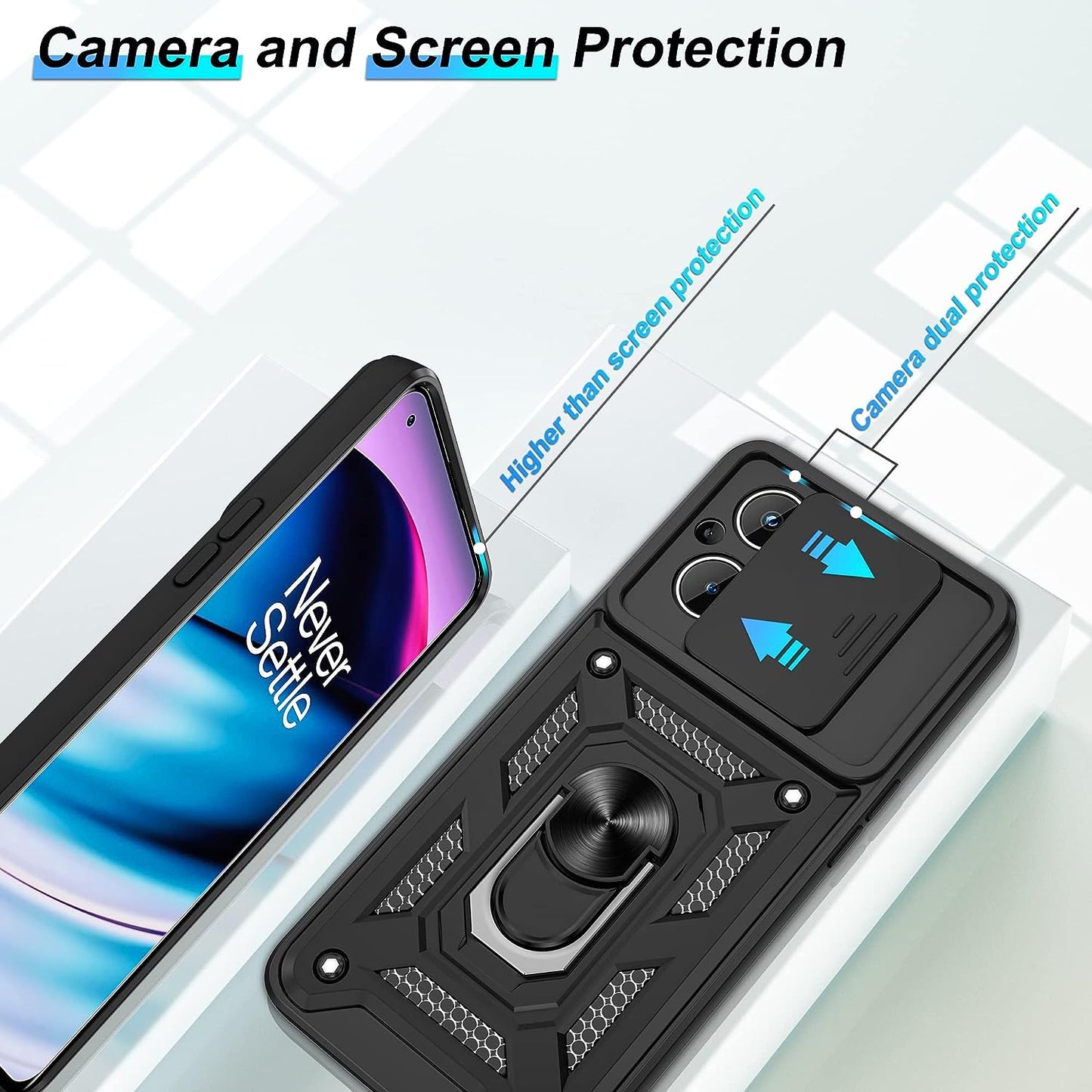 For Oneplus Nord N20 5G Case with HD Screen Protector, Heavy Duty Shockproof Protective Case with Metal Kickstand [Military Grade] Protective Case for Oneplus Nord N20 5G, Black  Atump   