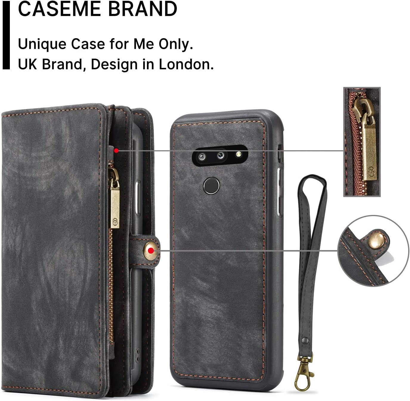 Simicoo LG G8 Thinq Leather Wallet Zipper Purse Detachable Card Slots Holder Flip Case Magnetic Wrist Strap Handle Shockproof Cover Pocket Wallet Handbag for LG G8 Thinq (Black, LG G8 Thinq)  Simicoo   