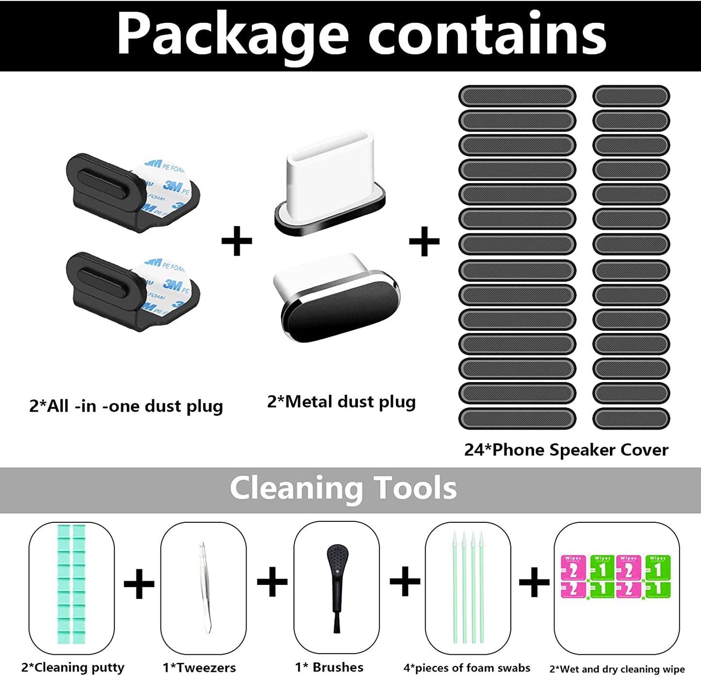 For Type C USB Dust Plug, Phone Speaker Cover,With Phone Cleaning Kit Tool Cleaning Putty/Tweezers/Brushes/Wet and Dry Cleaning Wipe/Storage Box/Foam Swabs  Pohgelan   