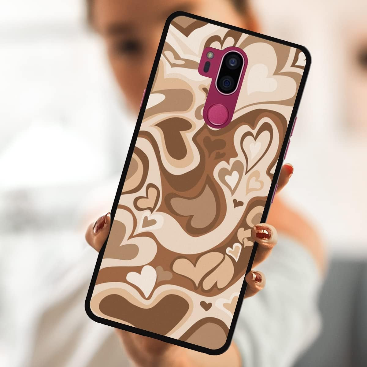 Zaztify Phone Case for LG G7 Thinq/Plus/One/Fit/Fit+, Pastel Lovely Irregular Brown Love Heart Khaki Lovecore Aesthetic Cute Shockproof Protective Anti-Slip Thin Slim Soft Phone Cover Shell  zaztify   