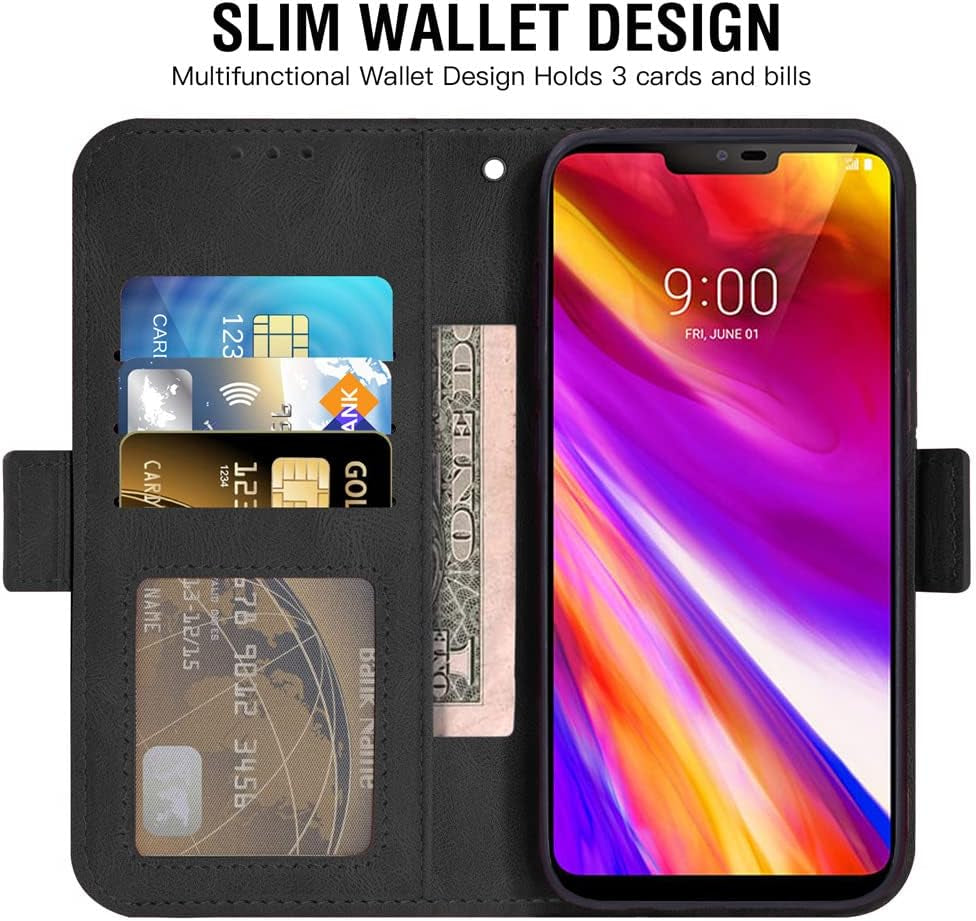 Asuwish Compatible with LG G7 Thinq Wallet Case and Tempered Glass Screen Protector Flip Cover Card Holder Cell Phone Cases for LGG7 One G 7 plus LG7 Fit Lg7Thinq 7G Thin Q G7+ G7Thinq Lgg7Thinq Black  Asuwish   