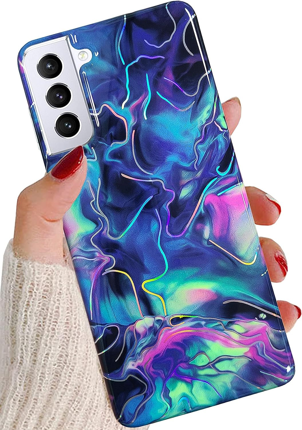 J.West Designed for Samsung Galaxy S21 Case Shiny Glitter Pink Marble Slim Fit Flexible Soft Silicone Rubber TPU Bumper Cover Skin Shockproof Protective Phone Case for Galaxy S21 5G Case  J.west Blue  