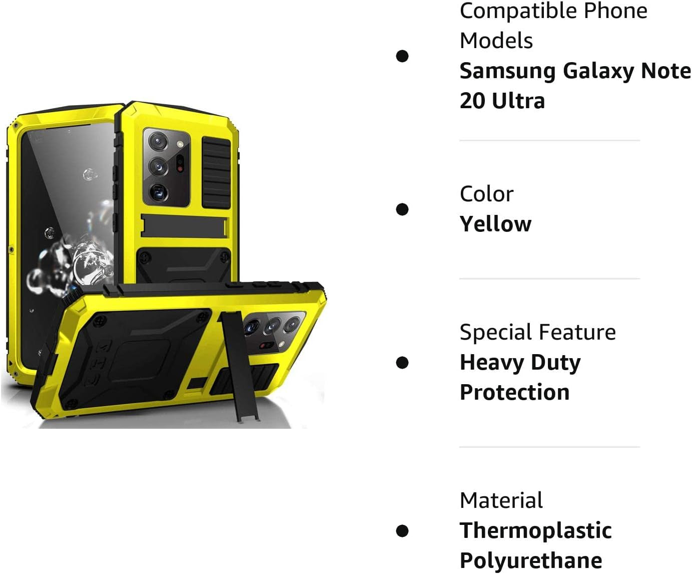 Simicoo Samsung Note 20 Ultra Metal Case with Screen Protector Military Rugged Heavy Duty Shockproof with Stand Camera Protector Full Cover Case for Note 20 Ultra (Yellow)  Simicoo   