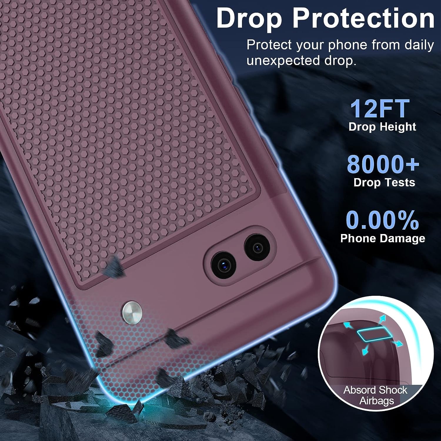 JXVM for Google Pixel 6A Phone Case: Dual Layer Protective Heavy Duty Cell Phone Cover Shockproof Rugged with Non Slip Textured Back | Military Drop Protection Bumper Tough - 6.1Inch (Burgundy Purple)  JXVM   