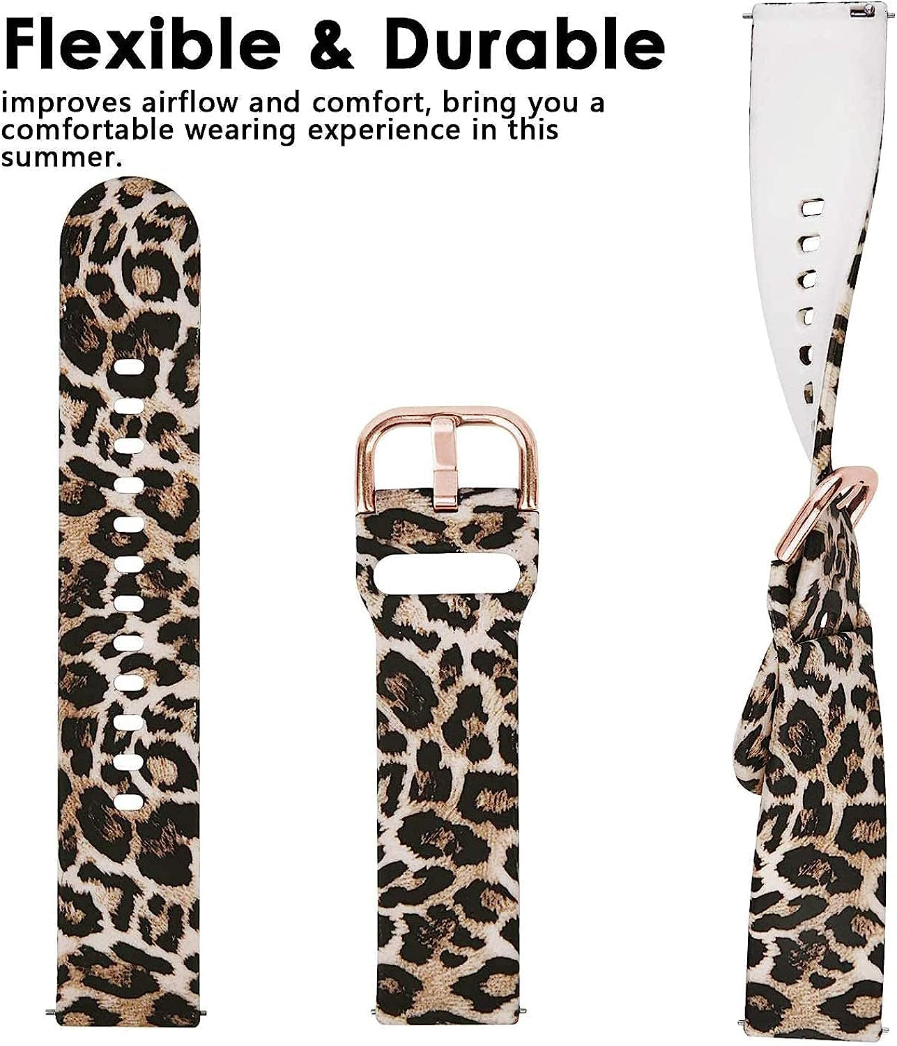 Vicrior Bands Compatible with Garmin Vivoactive 4S 40Mm / Venu 2S Smart Watch, 18Mm Quick Release Soft Silicone Fadeless Pattern Printed Floral Replacement Band for Garmin Vivomove 3S, Leopard  ViCRiOR   