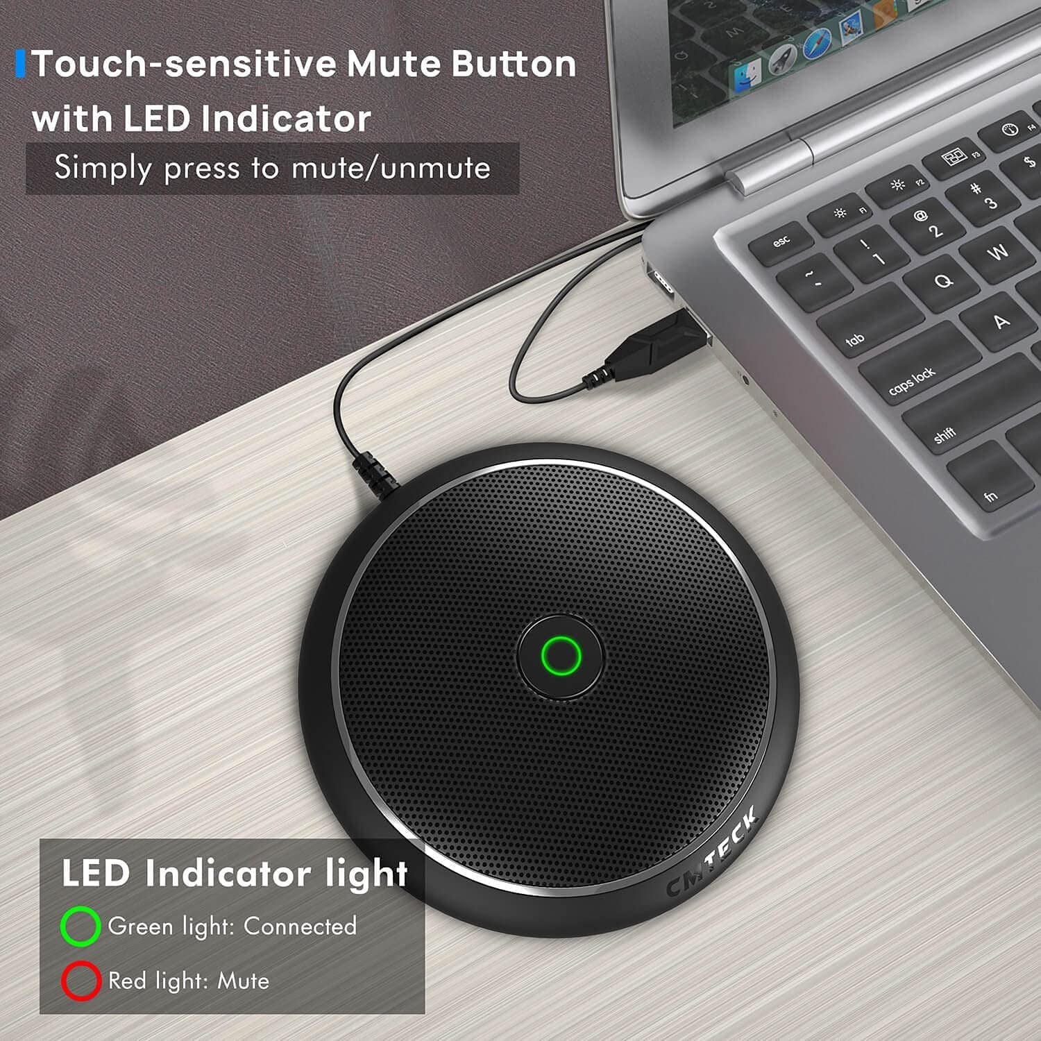 CMTECK Conference USB Microphone, Computer Desktop Mic with Mute Function, Omnidirectional Condenser PC Mic for Video, Streaming, Voip Calls, Skype, Plug & Play Compatible with Mac OS X Windows PC  CMTECK   