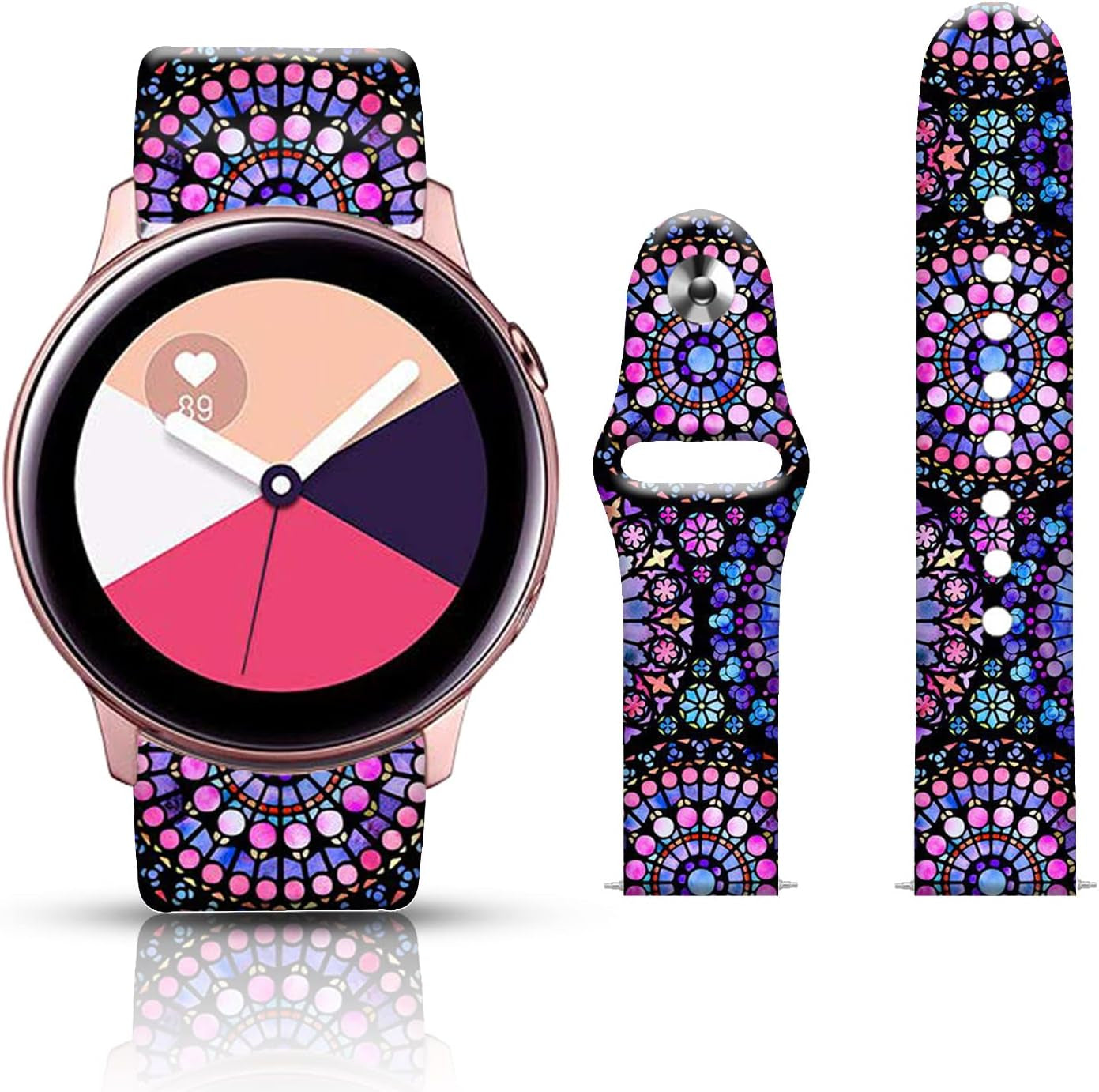 20MM Silicone Sport Bands Compatible for Samsung Galaxy Watch 4 40Mm 44Mm/Classic 42Mm 46Mm/Watch 3 41Mm, Active 2 Watch Bands /Gear S2, FTFCASE Turquoise Pattern Strap for Women Men Girls  FTFCASE Floral Totem - Purple  